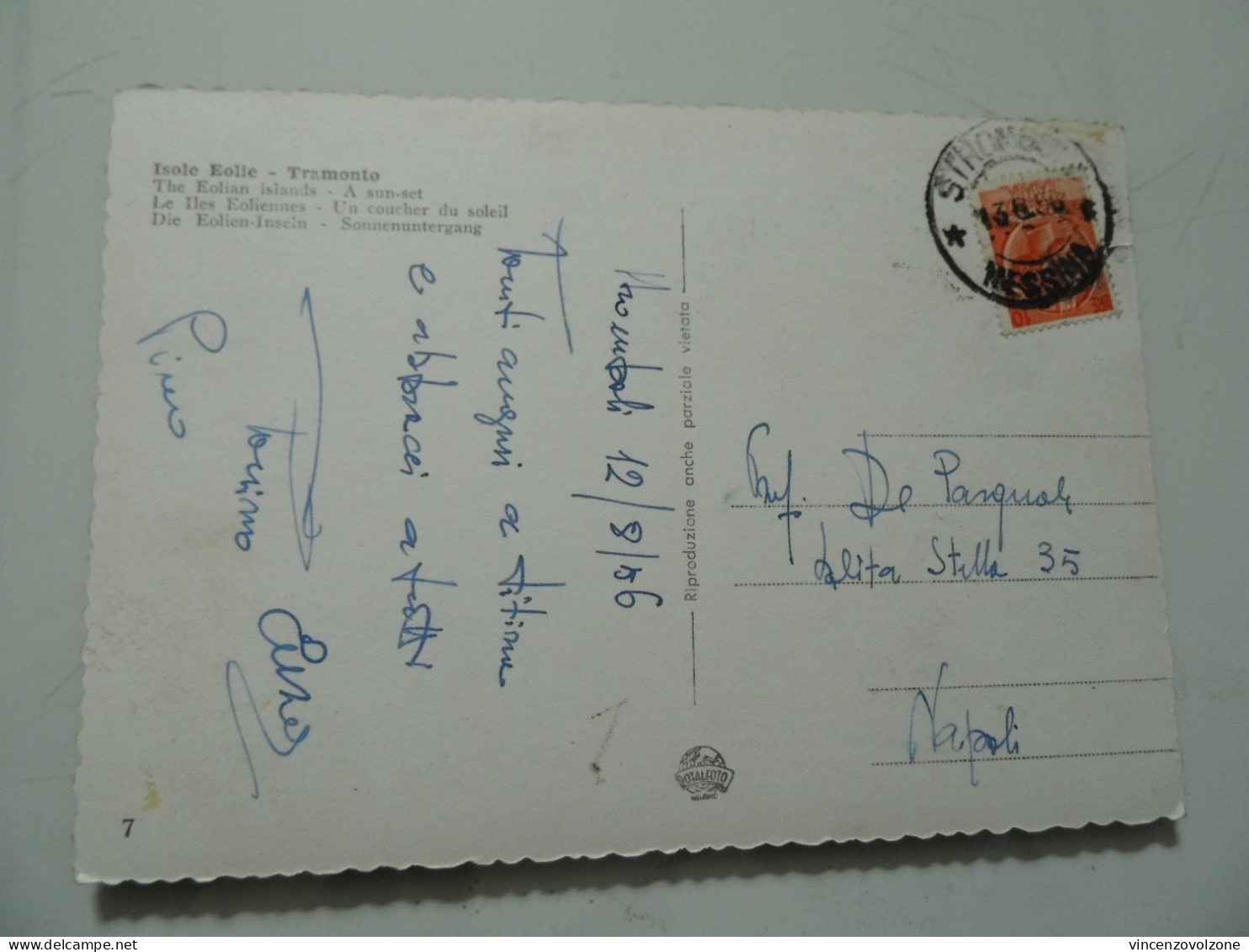 Cartolina Viaggiata "Isole Eolie - Tramonto" 1956 - Messina