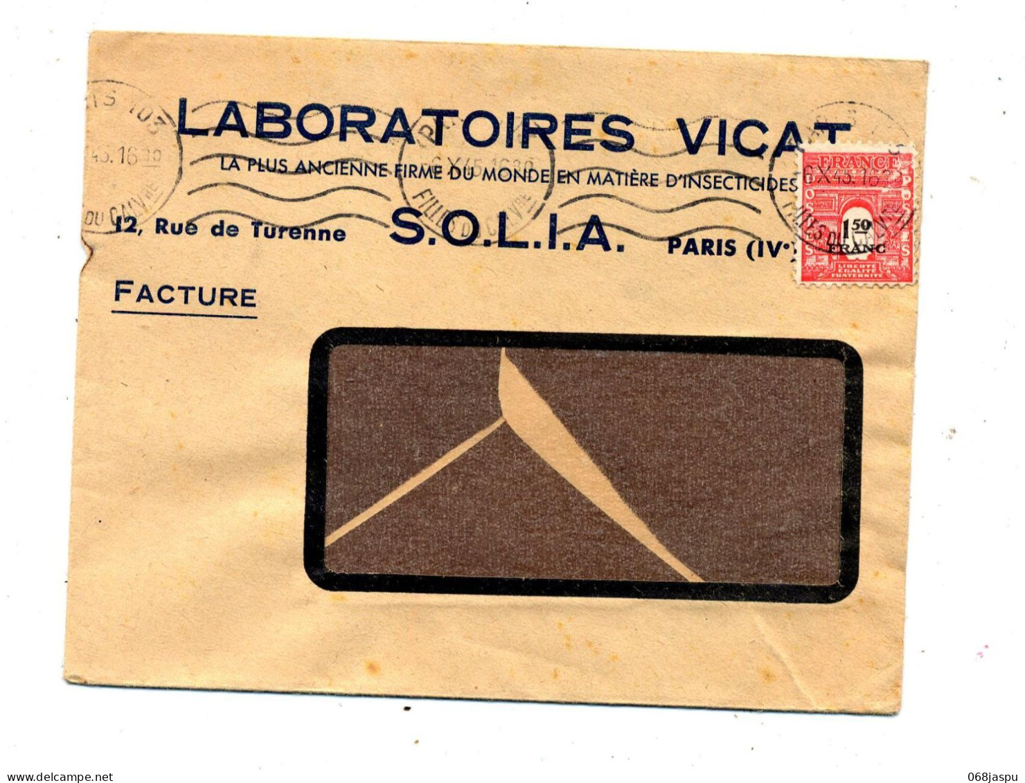 Lettre Flamme Muette Paris 103 Entete Facture Laboratoire Vicat - Oblitérations Mécaniques (flammes)