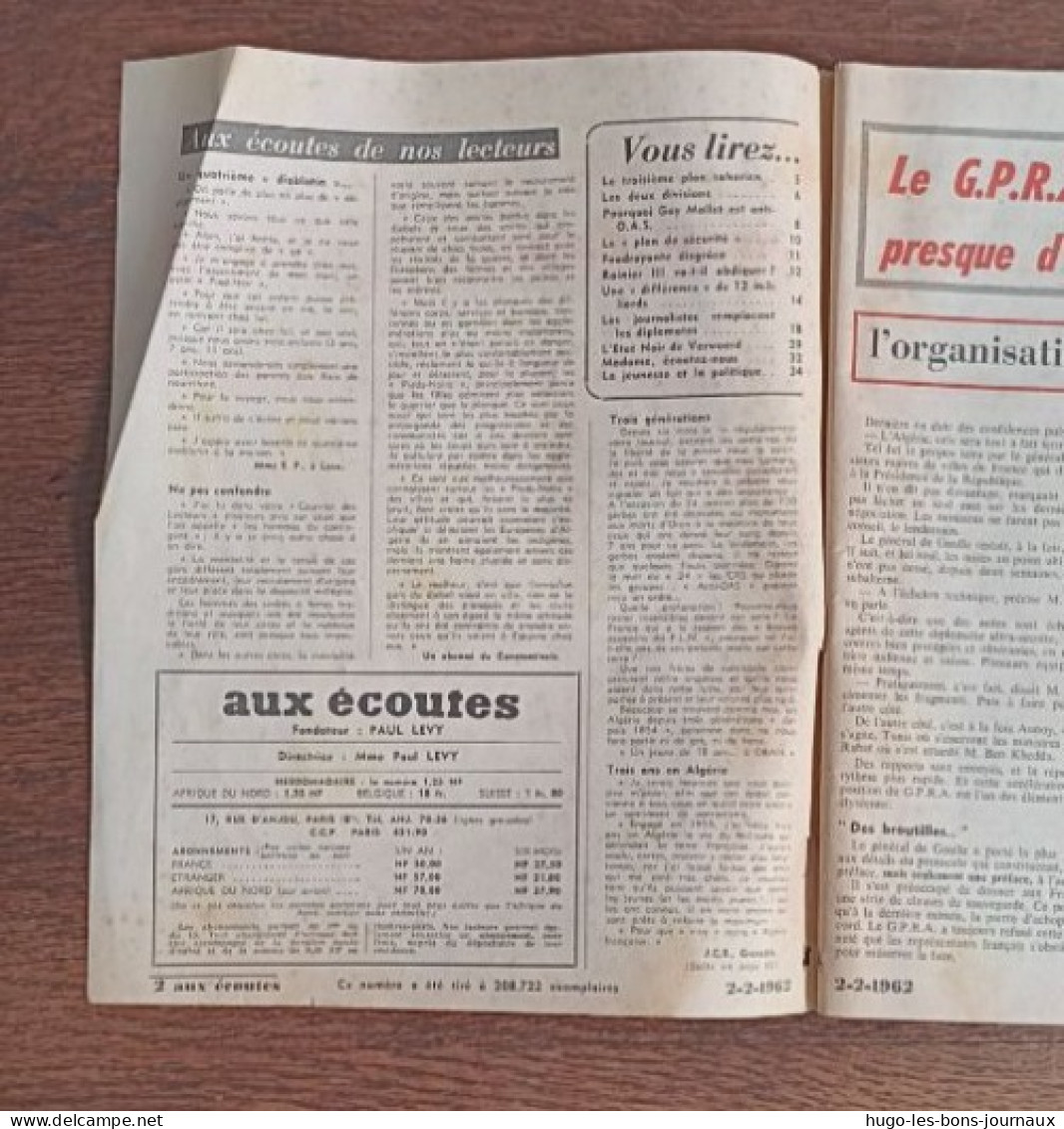 Aux écoutes Du Monde N°1959_2 Février 1962_ Halte Imprévue: Le C.N.R.A. Censure Ben Khedda - 1950 à Nos Jours