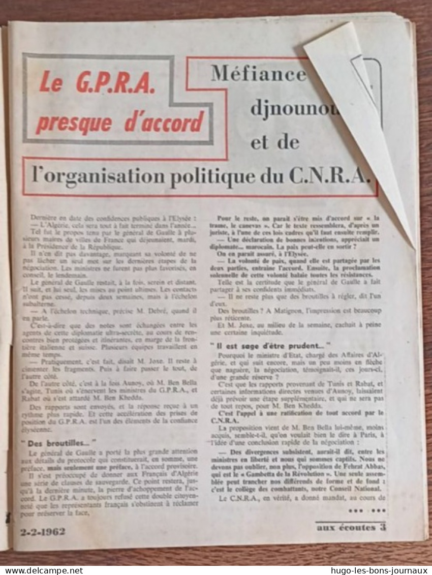 Aux écoutes Du Monde N°1959_2 Février 1962_ Halte Imprévue: Le C.N.R.A. Censure Ben Khedda - 1950 - Today