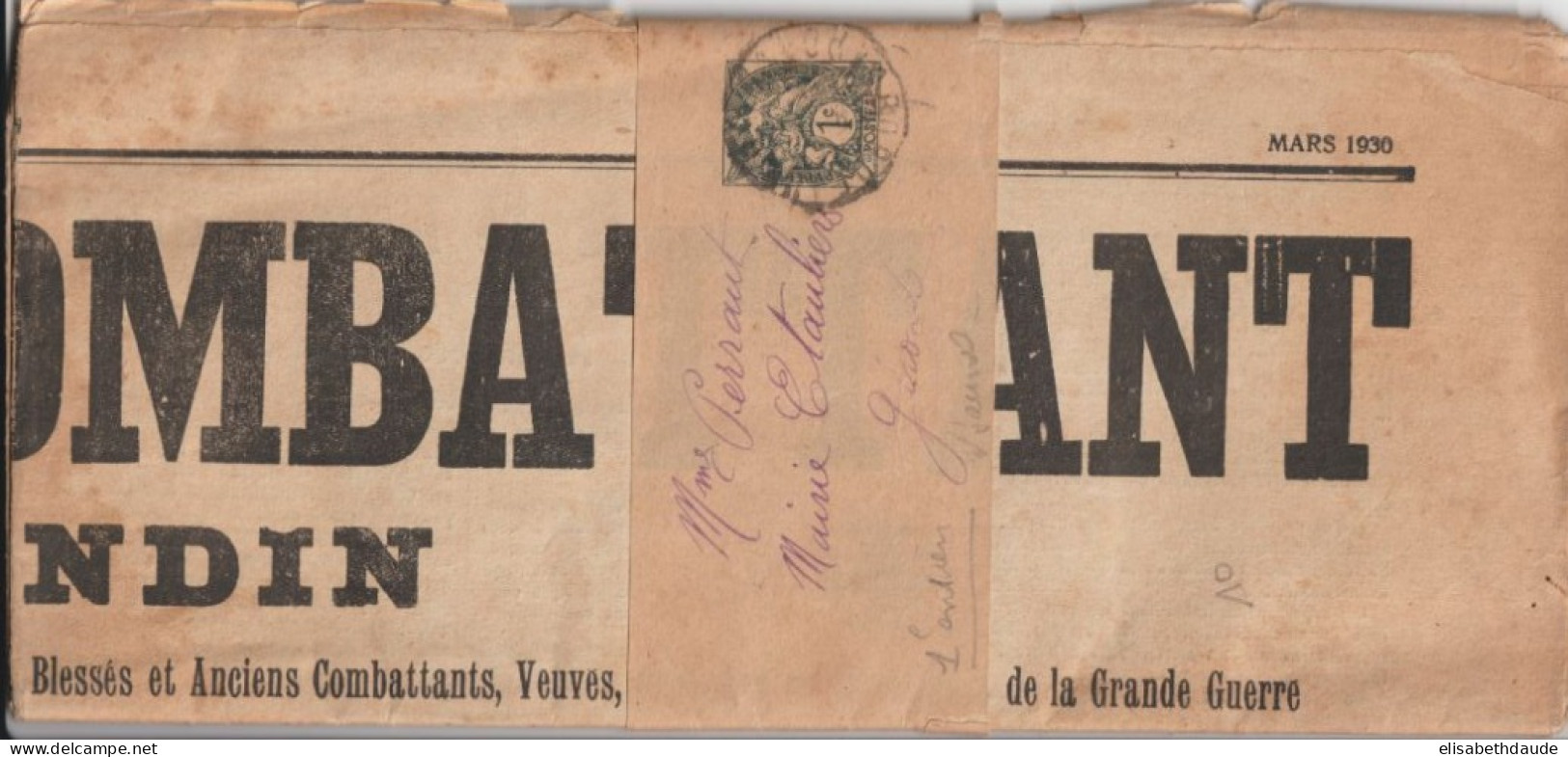 1930 - BANDE ENTIER SUR JOURNAL COMPLET "LA CROIX DU COMBATTANT" De BORDEAUX => ETAULIERS (GIRONDE) - Striscie Per Giornali