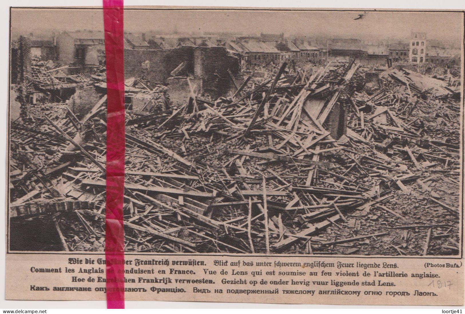 Oorlog Guerre 14/18 - Lens - Ruines, Verwoestingen - Orig. Knipsel Coupure Tijdschrift Magazine - 1917 - Non Classés
