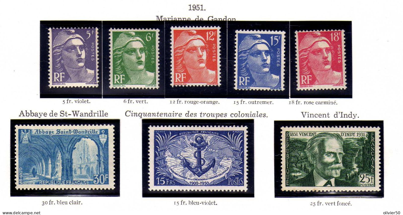 France - (1951) - Marianne De Gandon - D'Indy - Troupes Coloniales - Neufs - Sans Gomme - No Gum - Unused Stamps