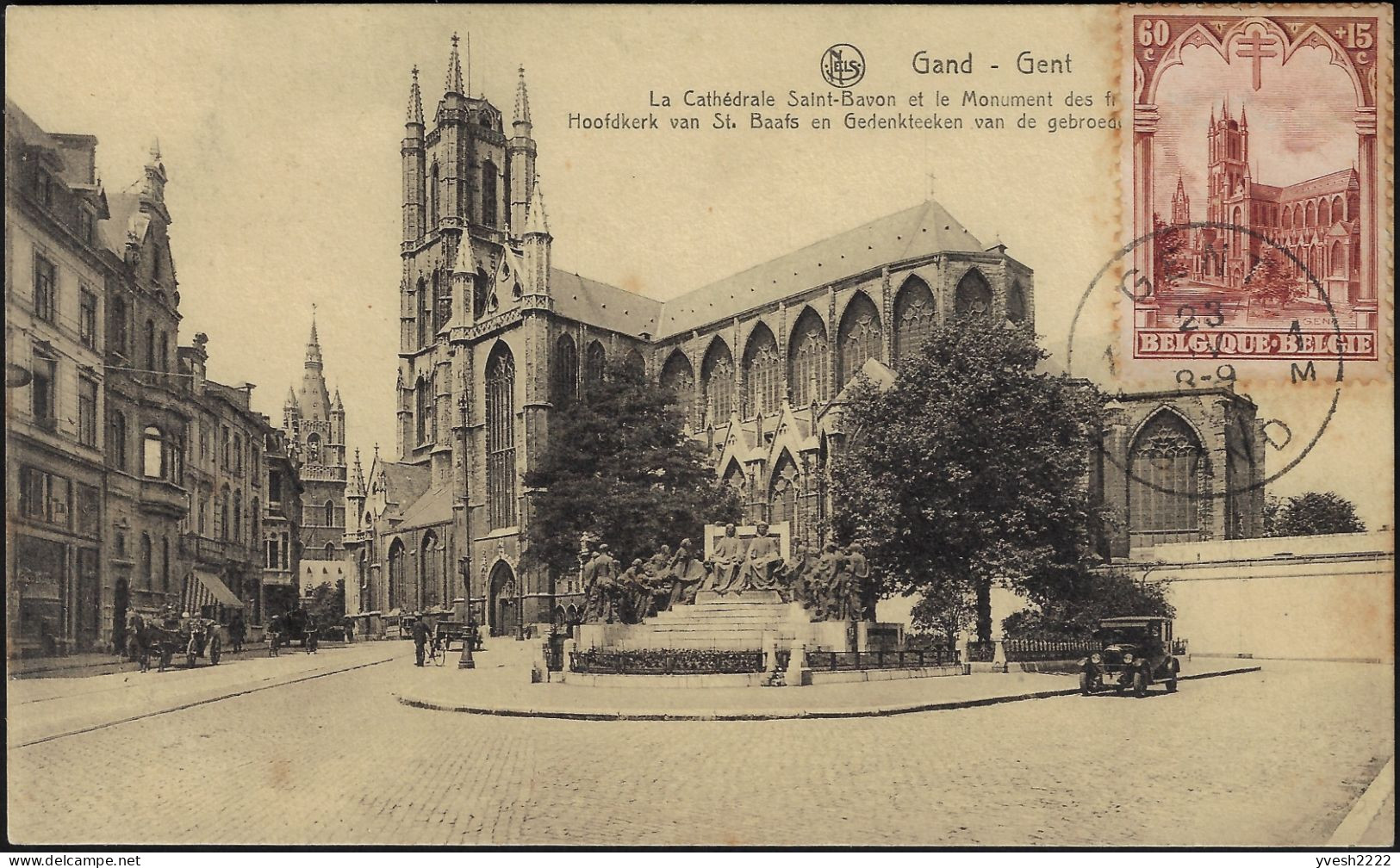 Belgique 1928 Y&T 270 Sur Carte Maximum. Cathédrale Saint-Bavon à Gand - Iglesias Y Catedrales