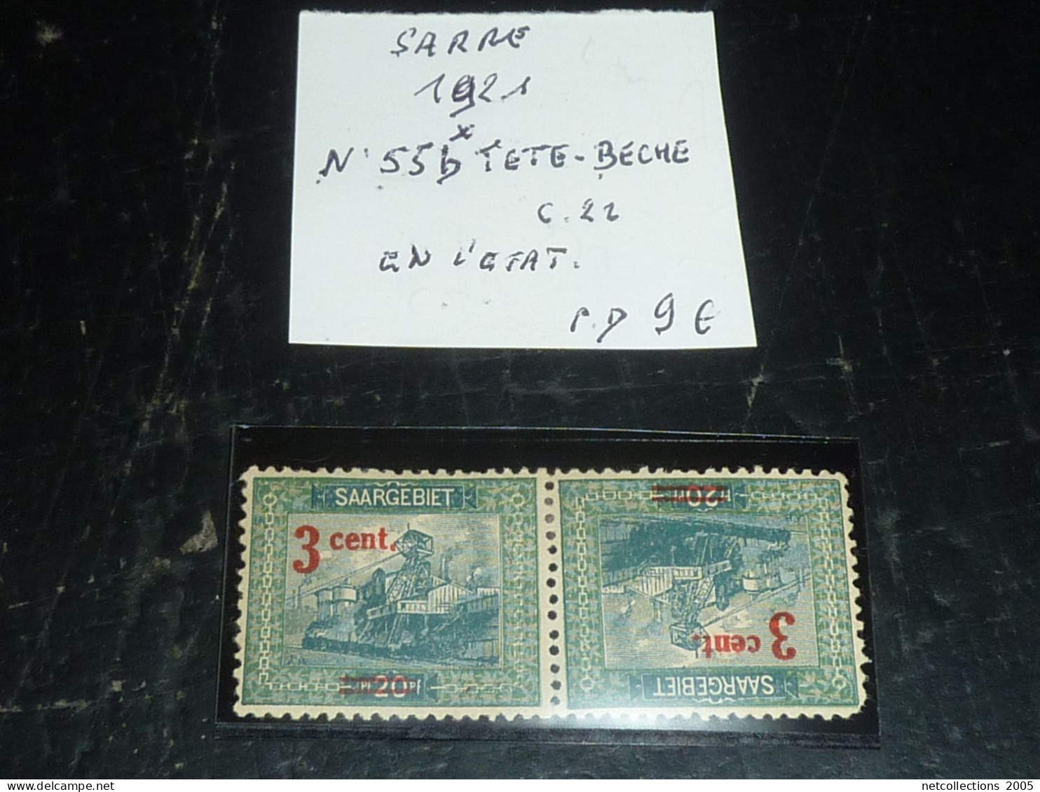 SARRE 1921 N°55b TETE BECHE - NEUF AVEC CHARNIERES (20/09) - Unused Stamps