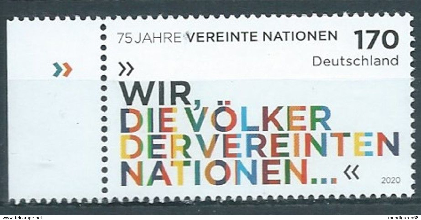 ALLEMAGNE ALEMANIA GERMANY DEUTSCHLAND BUND 2020 75TH ANNIVERSARY UNITED NATIONS MNH MI 3549 YT 3325 SN 3171 SG 4324 - Ungebraucht