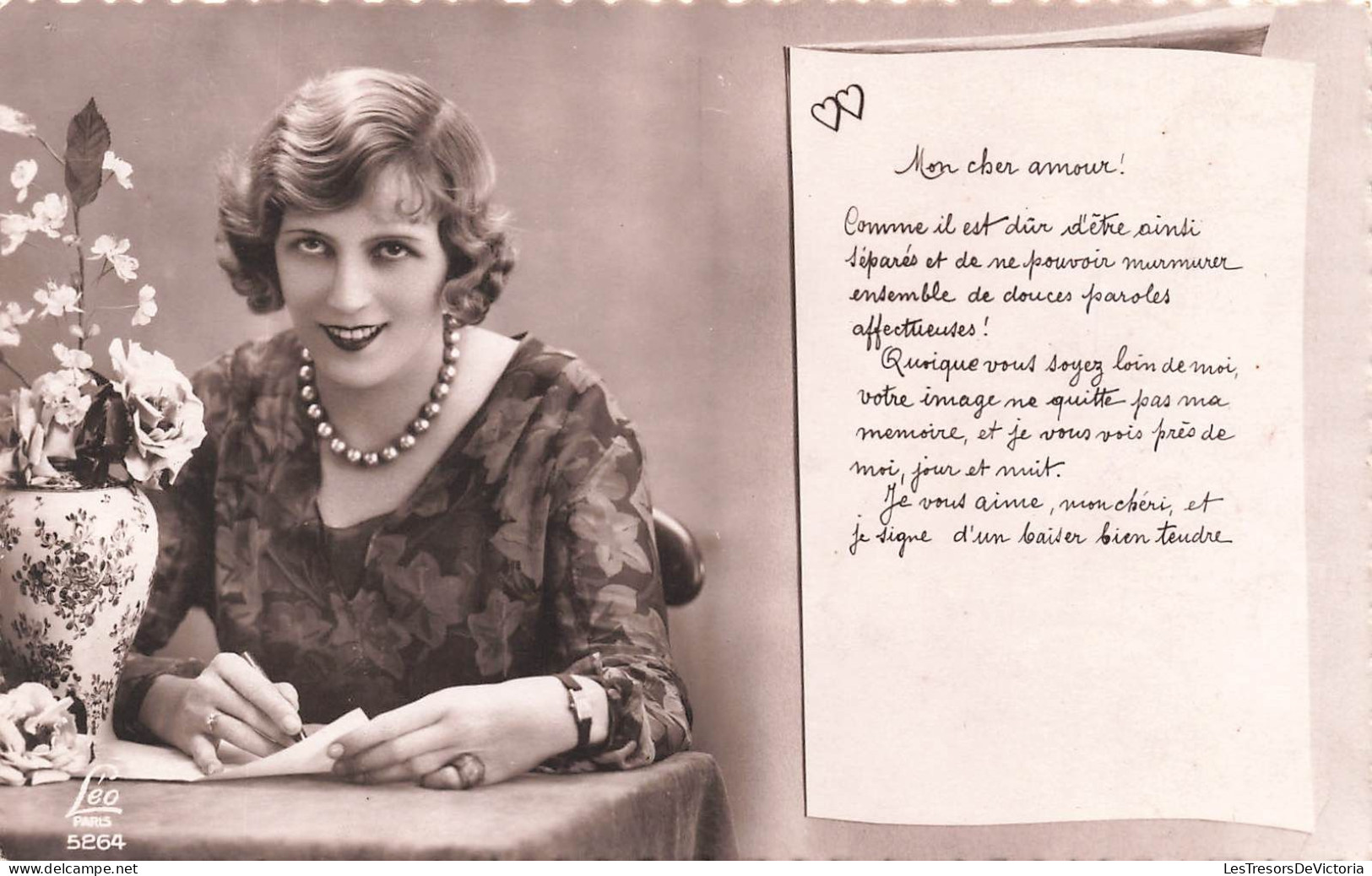 FANTAISIE - Femme - Mon Cher Amour - Femme écrivant Une Lettre - Collier De Perles - Carte Postale Ancienne - Other & Unclassified