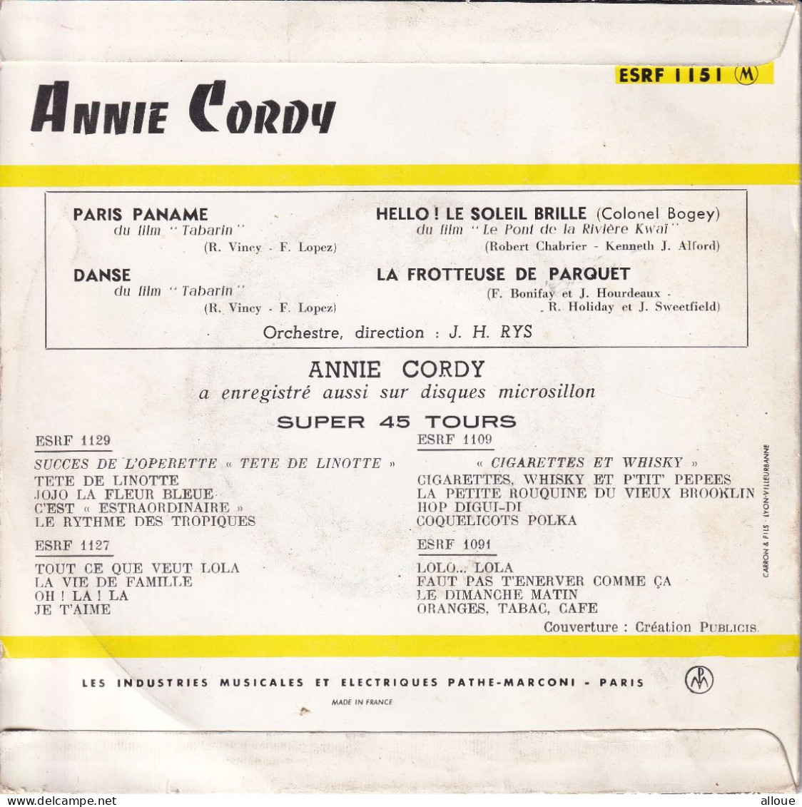 ANNIE CORDY  - FR EP - PARIS PANAME + 3 - Autres - Musique Française