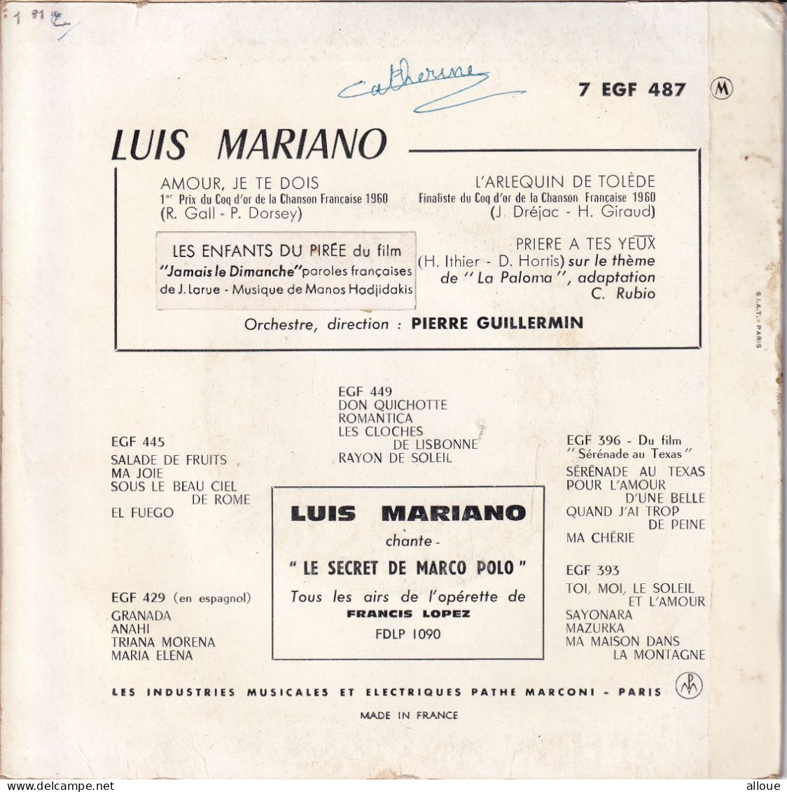 LUIS MARIANO  - FR EP -AMOUR JE TE DOIS + 3 - Opéra & Opérette