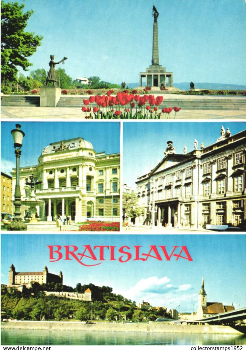BRATISLAVA, MULTIPLE VIEWS, ARCHITECTURE, STATUE, MONUMENT, BRIDGE, PALACE, SLOVAKIA, POSTCARD - Slovakia