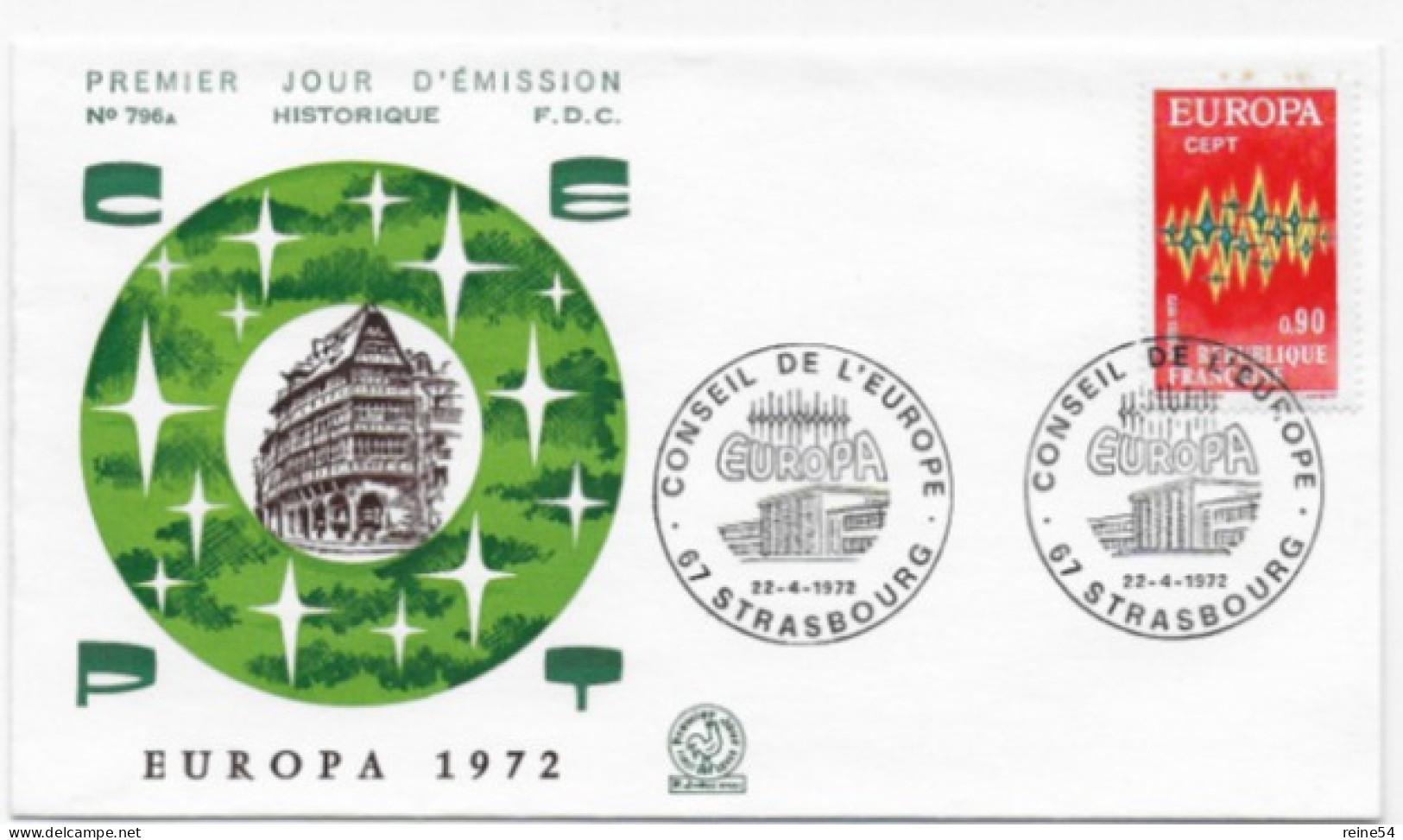 Enveloppe Premier Jour- Europa 1972 CEPT 22 Avril 1972 Strasbourg (67) F.D.C. 796A  N° 1715 - 1970-1979