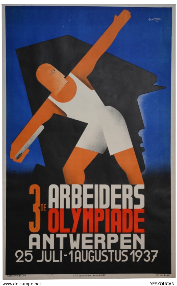 „3.ARBEIDERS OLYMPIADE ANTWERPEN1937“Workers’ Olympiad Poster (affiche Anvers Belgique Jeux Olympiques Olympic Games1936 - Affiches