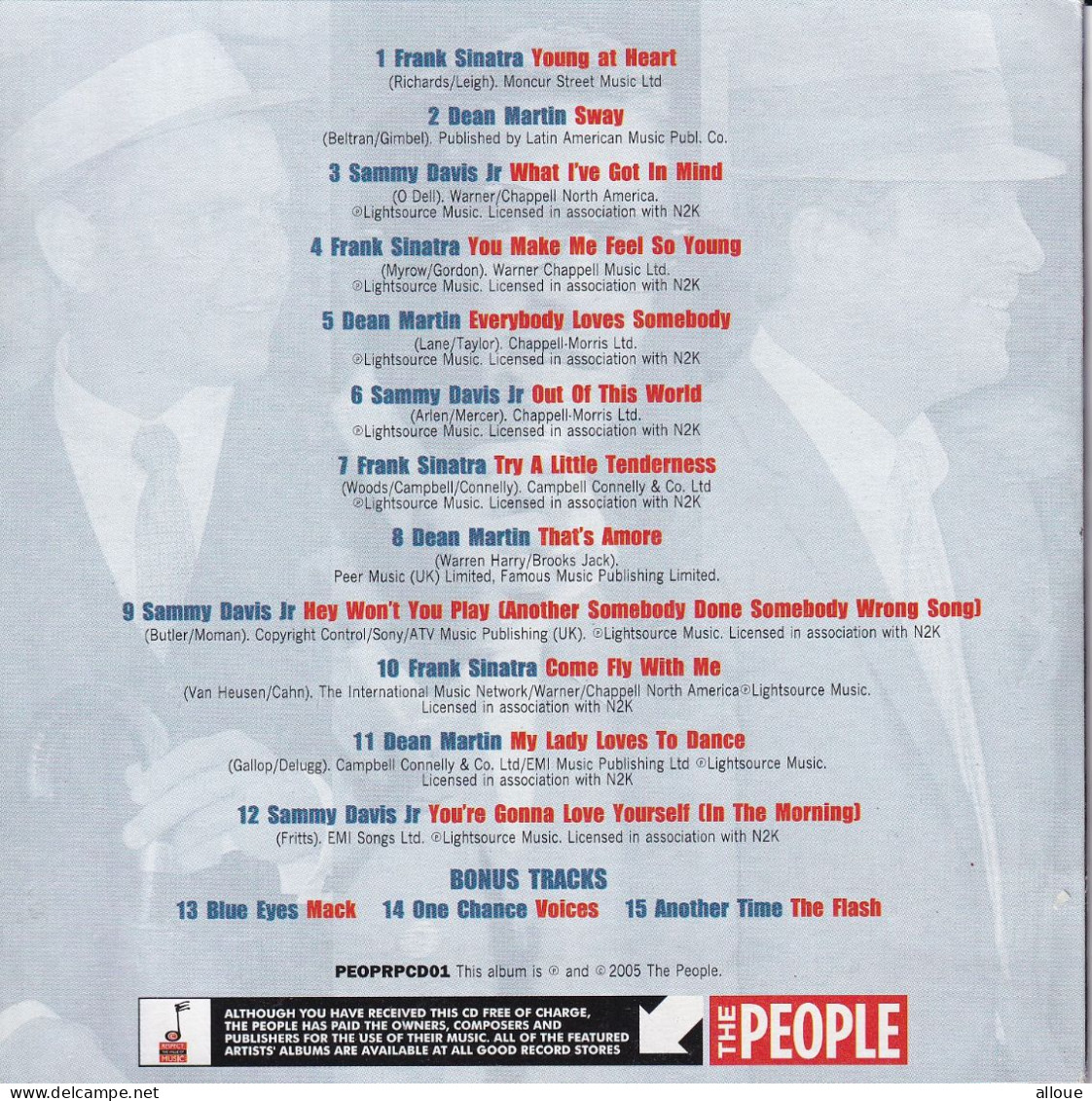 THE RAT PACK  FRANK SINATRA - SAMMY DAVIS JR - DEAN MARTIN - CD THE PEOPLE - CD  POCHETTE CARTON 12 TRACKS + 3 BONUS - Altri - Inglese