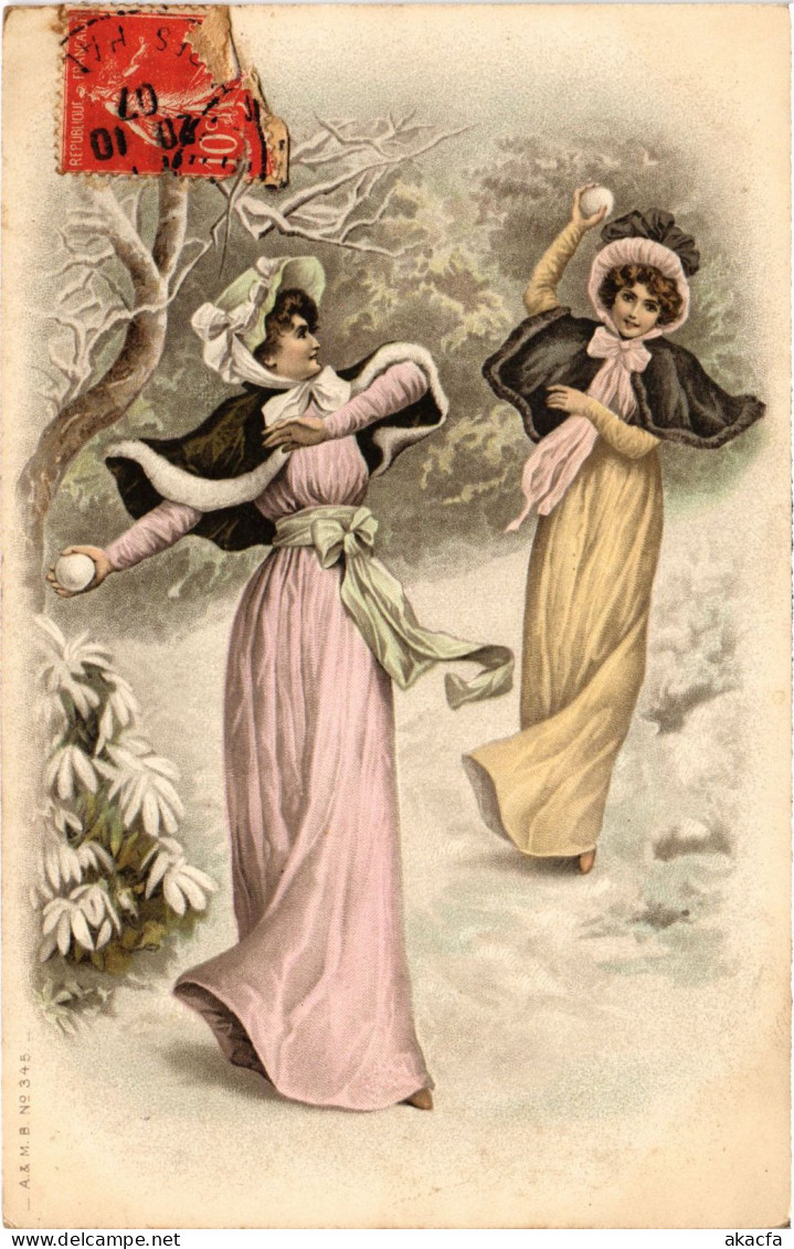 CPA AK Ladies Playing With Snowballs ARTIST SIGNED (1387096) - 1900-1949