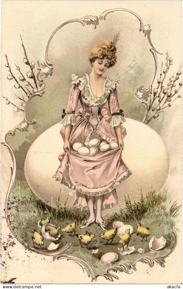 CPA AK Lady - Eggs - Chicks - Easter ARTIST SIGNED (1387048) - 1900-1949