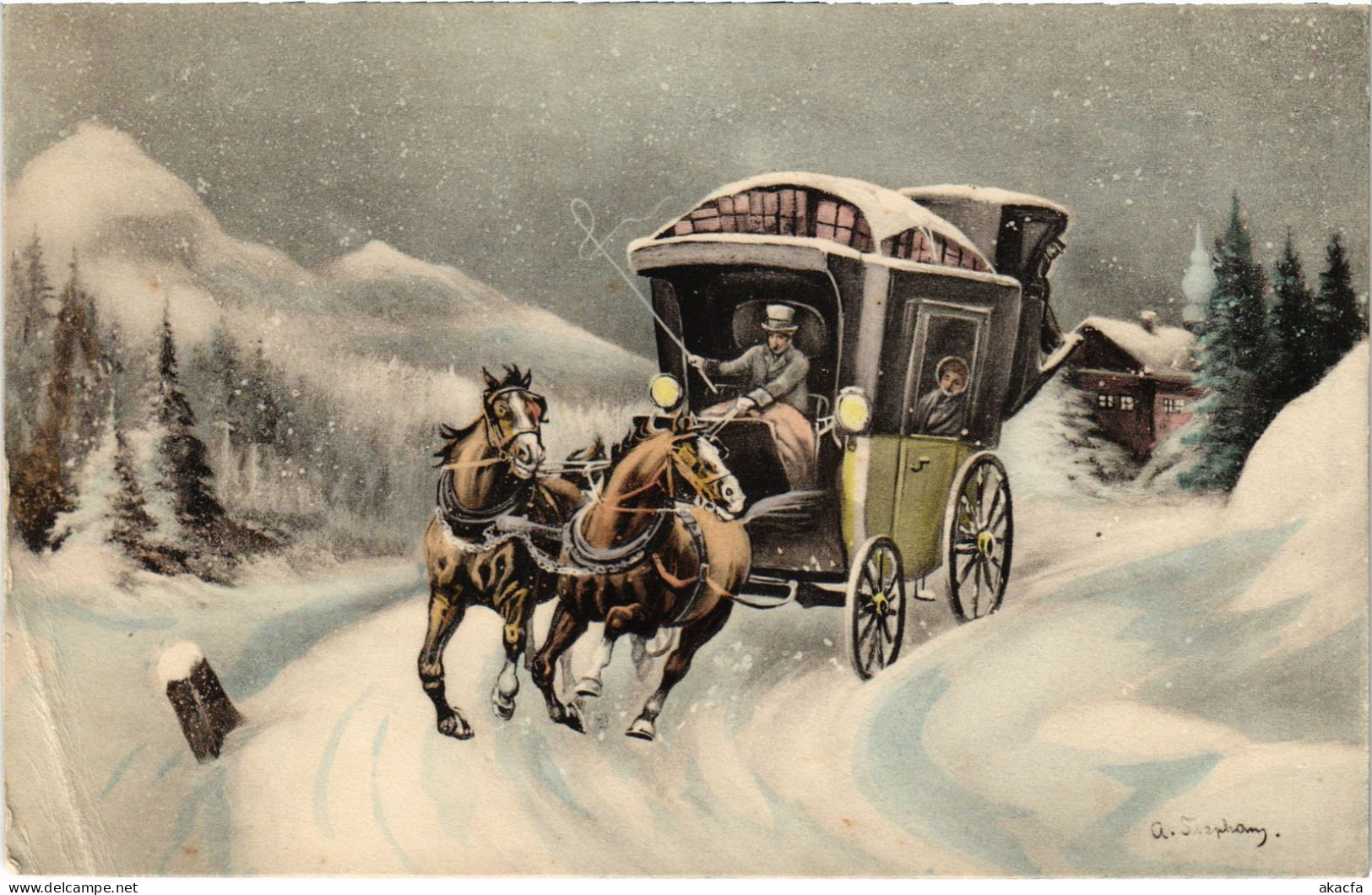 CPA AK Chariot On The Winter Road ARTIST SIGNED (1387563) - 1900-1949