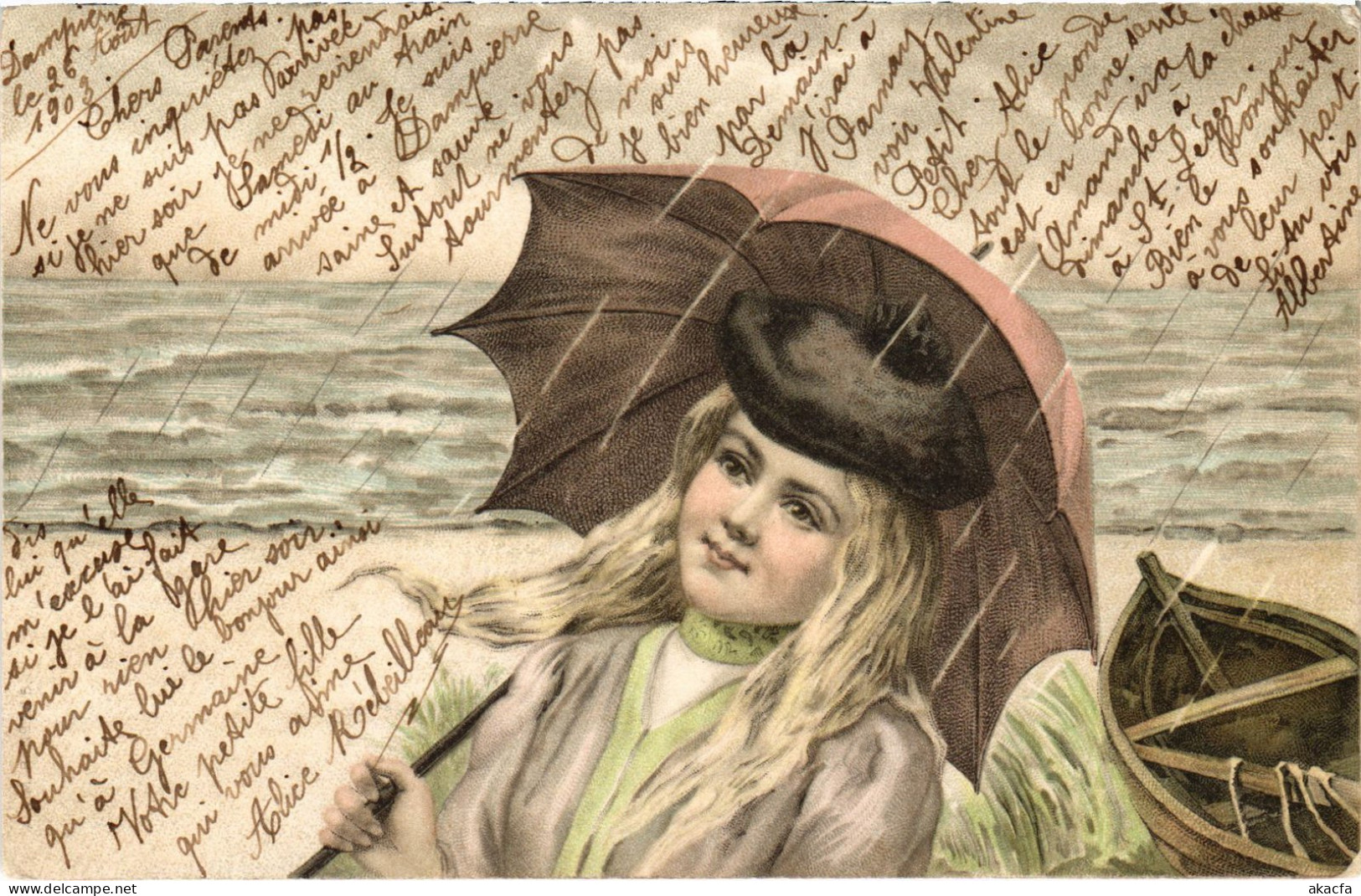 CPA AK Girl In The Rain With An Umbrella ARTIST SIGNED (1387561) - 1900-1949