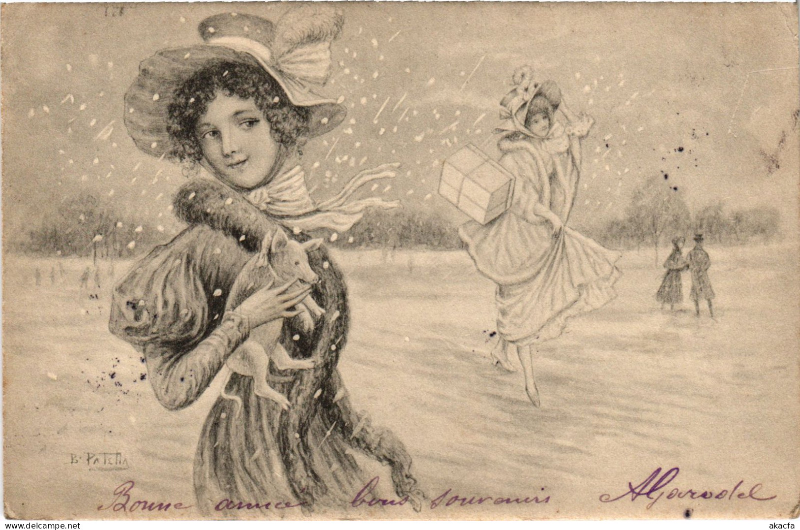 CPA AK Elegant Ladies In The Snow ARTIST SIGNED (1387556) - 1900-1949