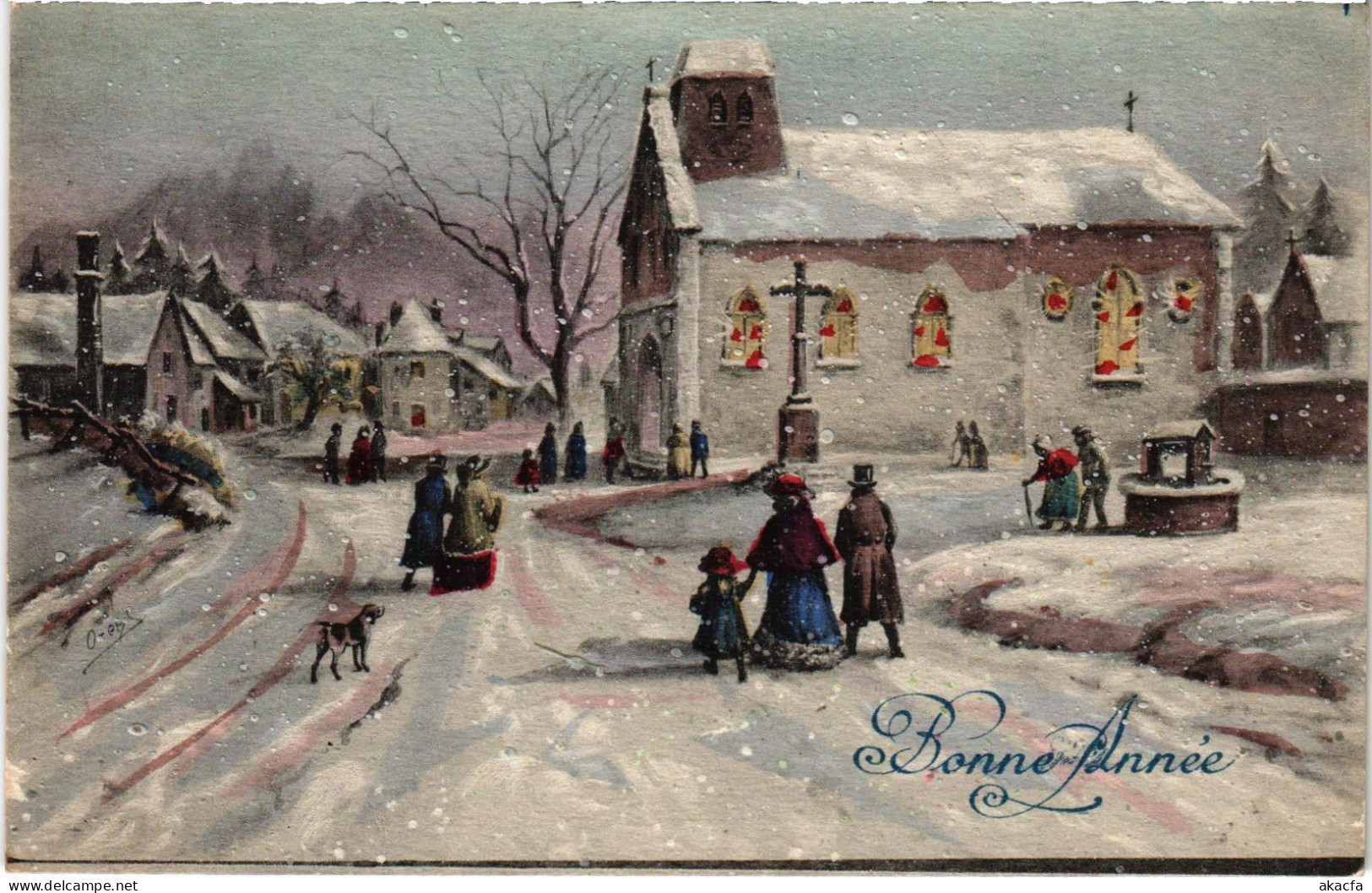 CPA AK Winter Street - Bonne Annee ARTIST SIGNED (1387553) - 1900-1949