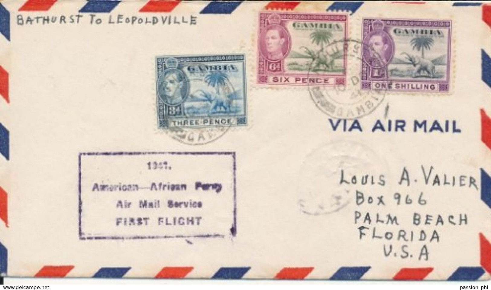 ZAC BELGIAN CONGO STRATEGIC AIR FLIGHT PANAM FAM 22 FIRST FLIGHT BATHURST 10.12.41 TO USA VIA LEO. - Lettres & Documents
