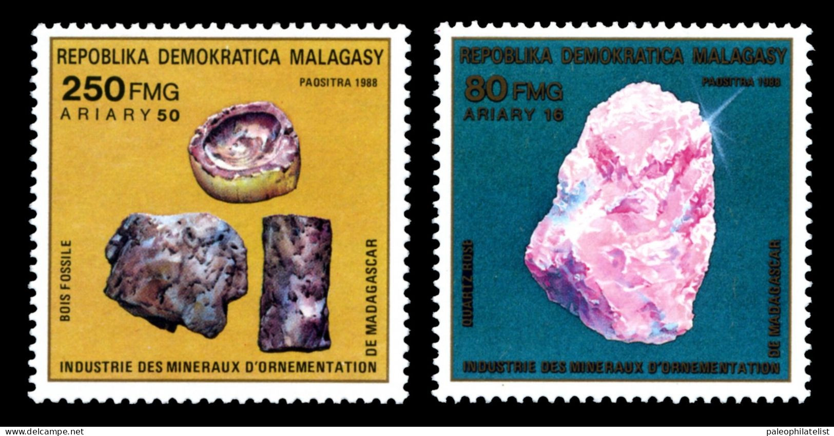 Madagaskar 1989  "Ornamental Mineral Industry", Petrified Wood, Minerals - Préhistoriques