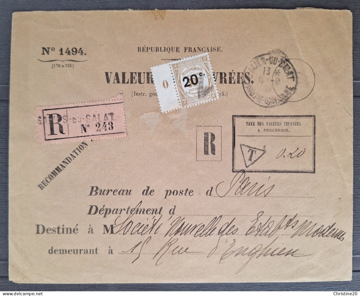 France 1918 Timbre Taxe Préobliteré Sur Formulaire N°1494, Affranchi Avec Timbre Taxe N°49 Millesime 1910  TB - 1859-1959 Lettres & Documents