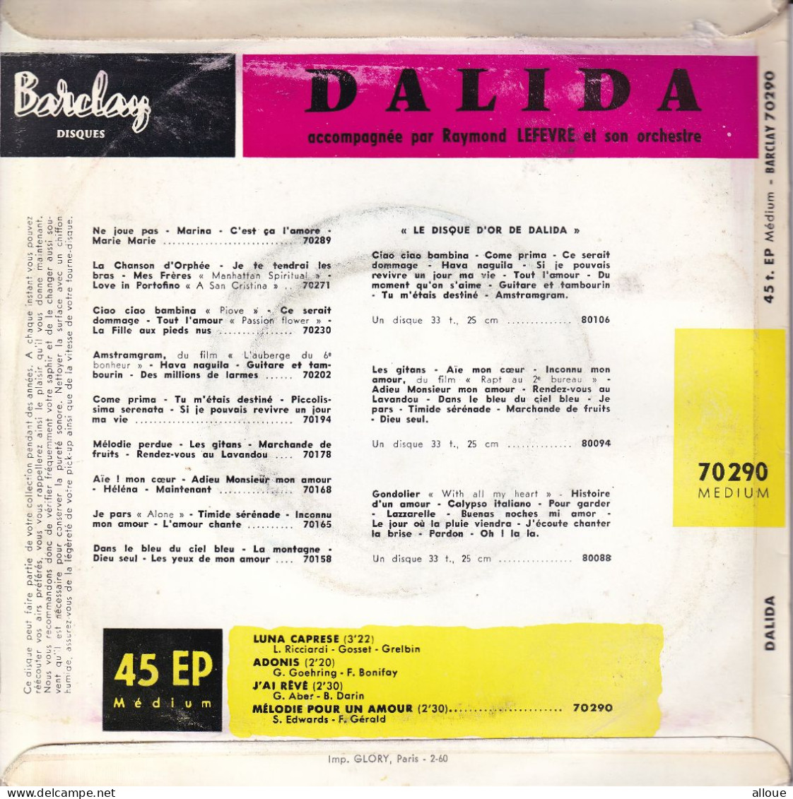 DALIDA - FR EP - LUNA CAPRESE + 3 - Andere - Franstalig