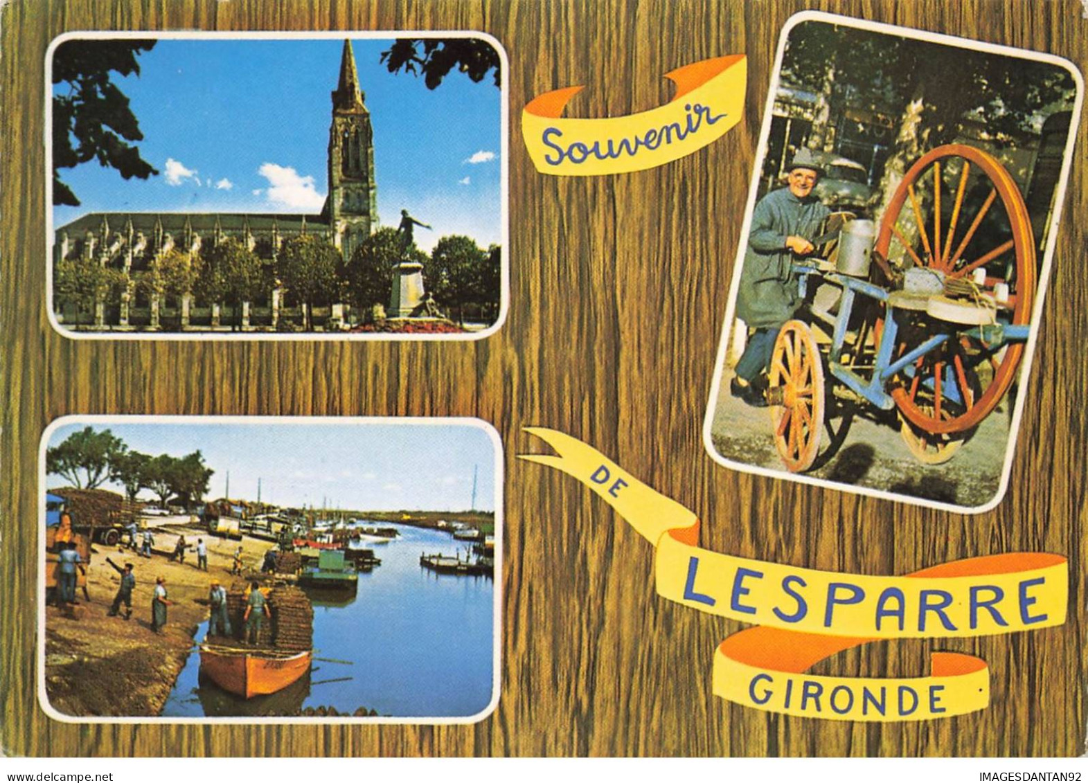 33 LESPARRE AA#DC666 CARTE SOUVENIR SON EGLISE SON REMOULEUR BARQUES SUR LA RIVIERE - Lesparre Medoc