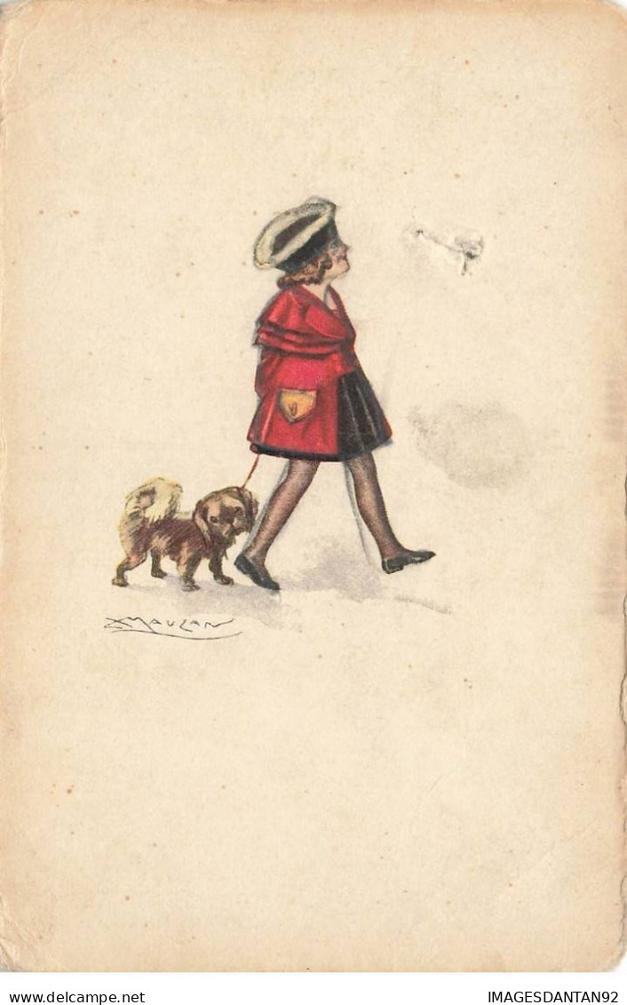 ILLUSTRATEUR AB#MK125 UNE FILLETTE AVEC UN CHIEN PAR ILLUSTRATEUR MAUZAN - Mauzan, L.A.