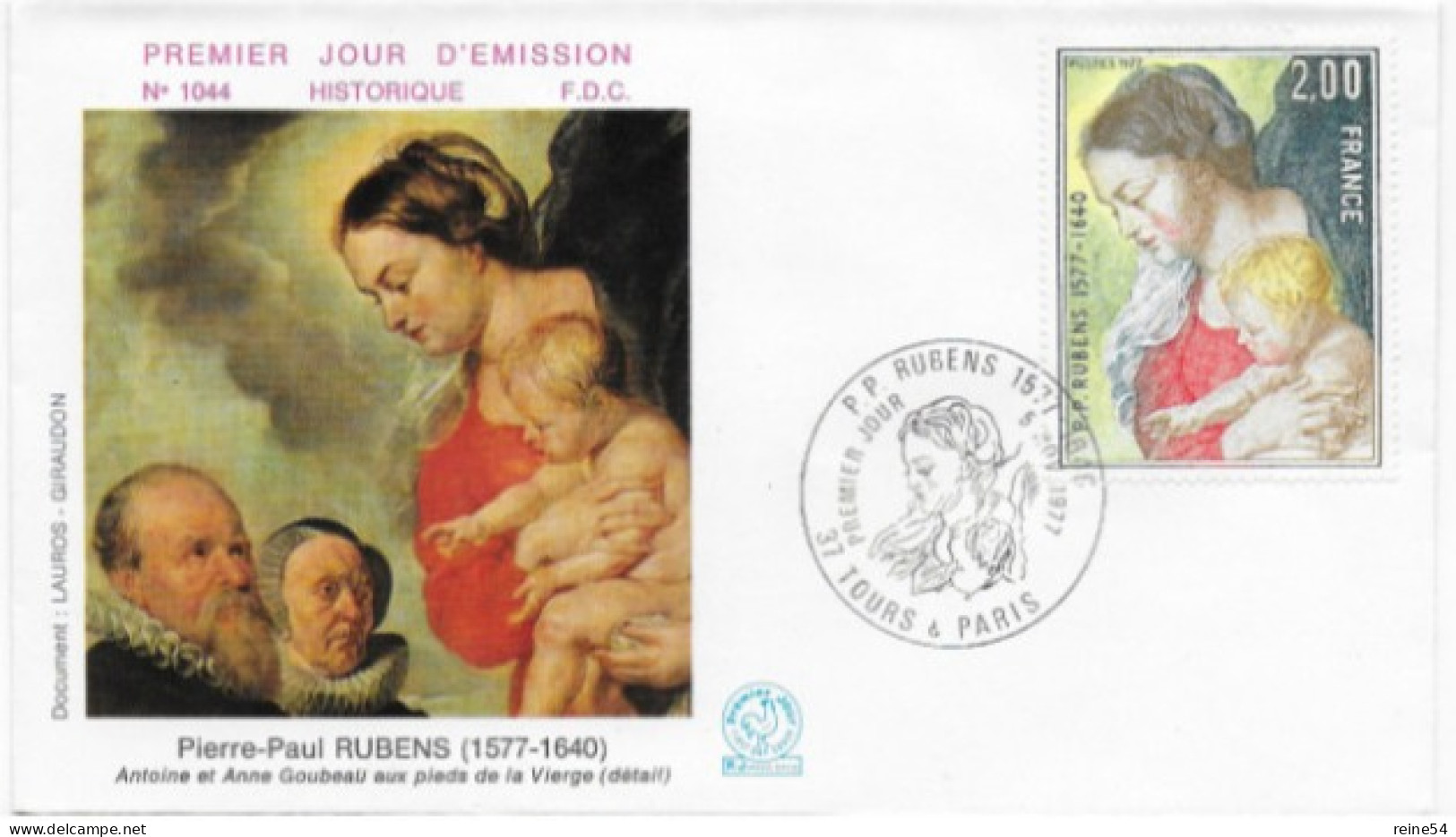 Enveloppe Premier Jour- P.P. Rubens 1577-1640) 8 Nov 1977 Tours (37) & Paris (75) F.D.C. 1044 N° 1958 - 1970-1979