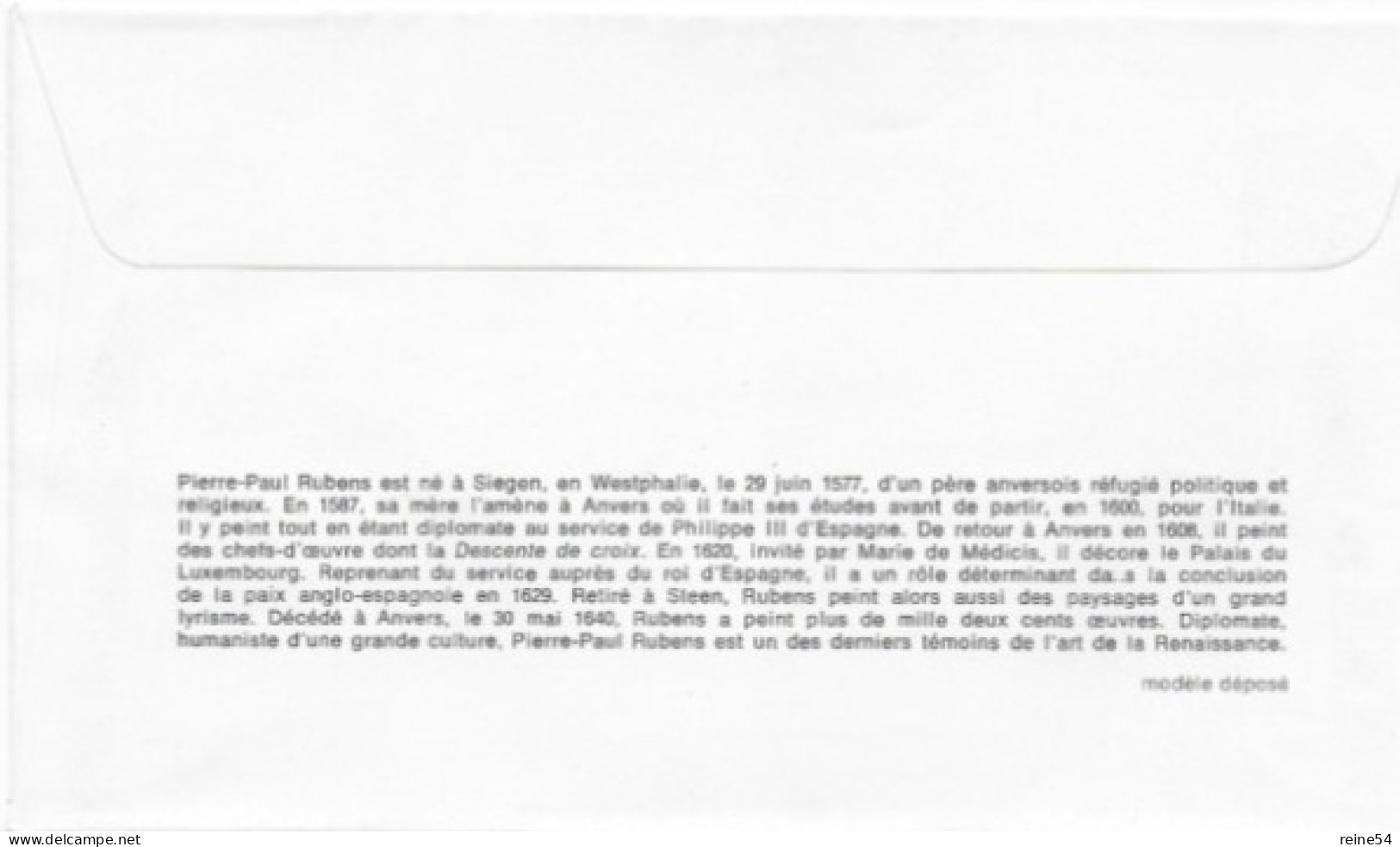 Enveloppe Premier Jour- P.P. Rubens 1577-1640) 8 Nov 1977 Tours (37) & Paris (75) F.D.C. 1044 N° 1958 - 1970-1979