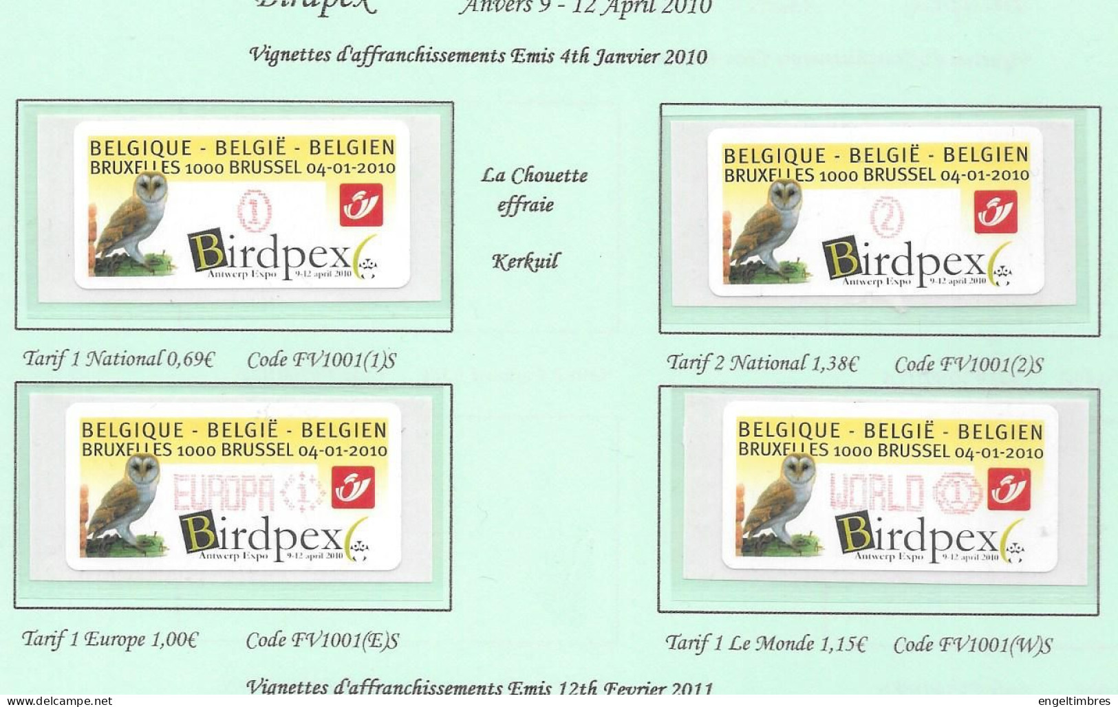 Belgium 04-01- 2010 BRUSSEL BIRDPEX Framas (4) See Scan - Unused - Neufs