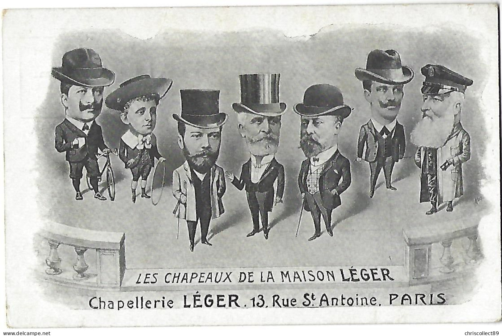 Carte Postale : Les Chapeaux De La Maison Léger - ,Chapellerie Léger 13 Rue St Antoine -Paris - Publicité