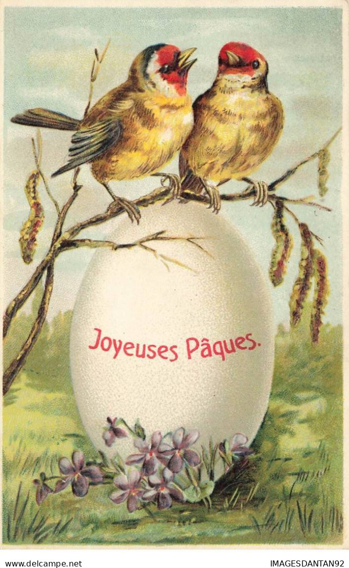 VOEUX AB#MK201 JOYEUSES PAQUES OEUF ET DEUX OISEAUX - Pascua