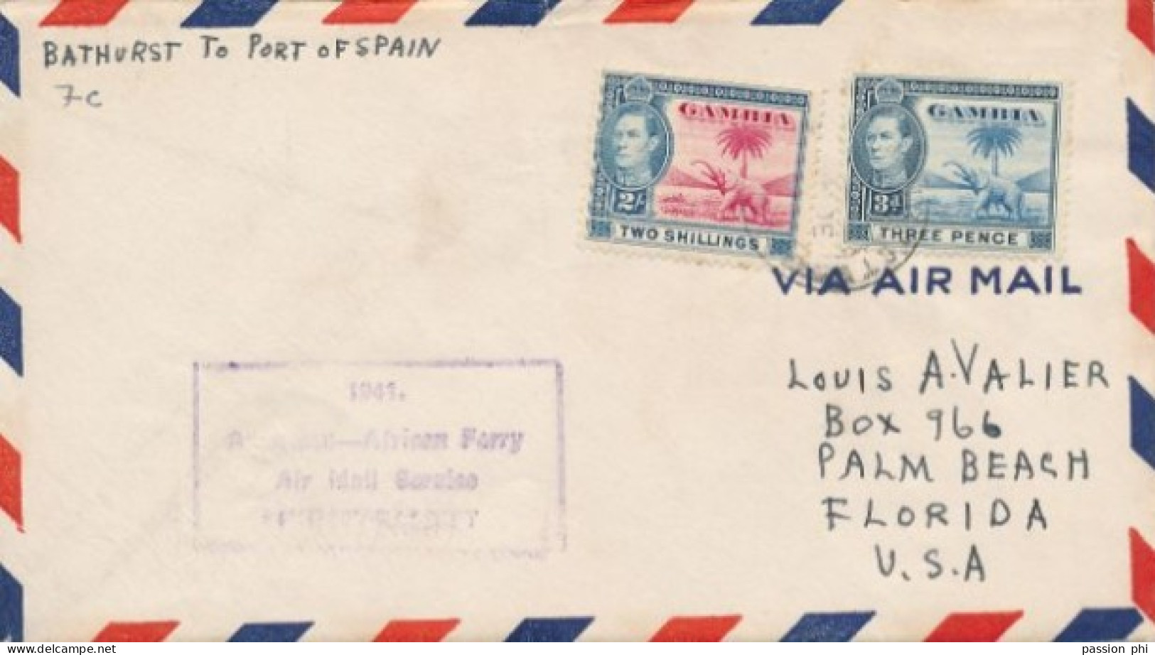 ZAC BELGIAN CONGO STRATEGIC AIR FLIGHT PANAM FAM 22 FIRST FLIGHT BATHURST GAMBIA 30.12.1941 TO USA VIA PORT OF SPAIN - Covers & Documents
