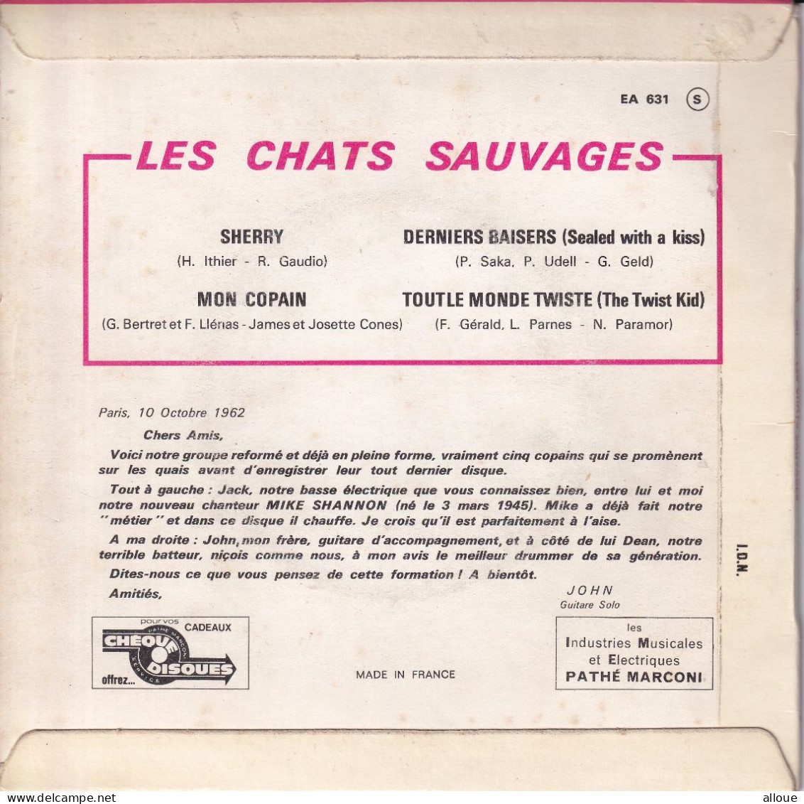LES CHATS SAUVAGES - FR EP - SHERRY + 3 - Autres - Musique Française