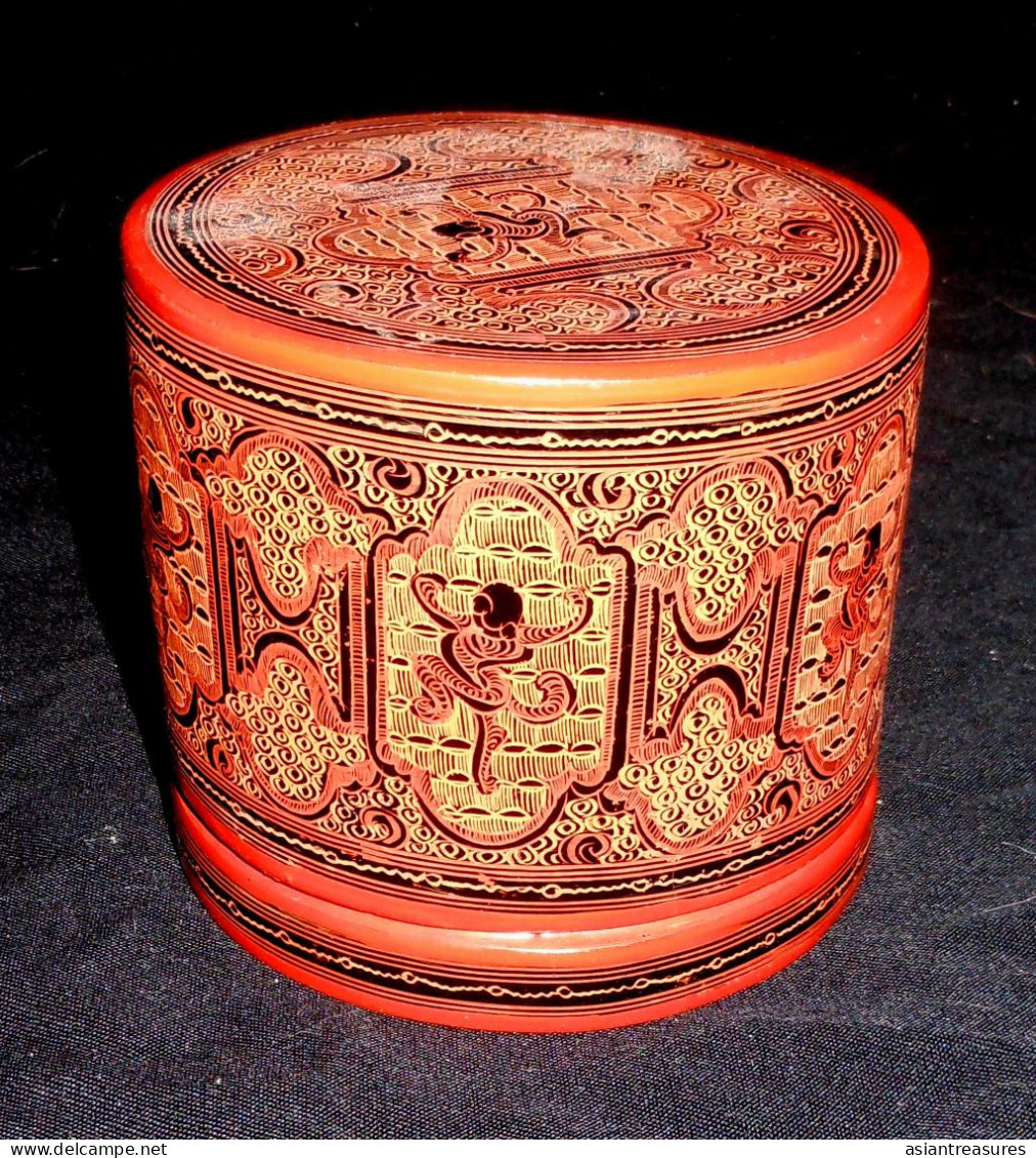 Antique Burma  Royalty 4-piece Hand-painted, Hand Etched Betel Box Intricate Work Ca 1900 - Art Asiatique