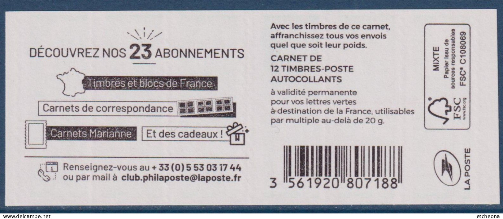 Marianne L'Engagée Carnet TVP LV X12 N°1598A-C7 "Découvrez Nos 23 Abonnements" 025 à Droite Et à Gauche Bas De 025 - Modernes : 1959-...