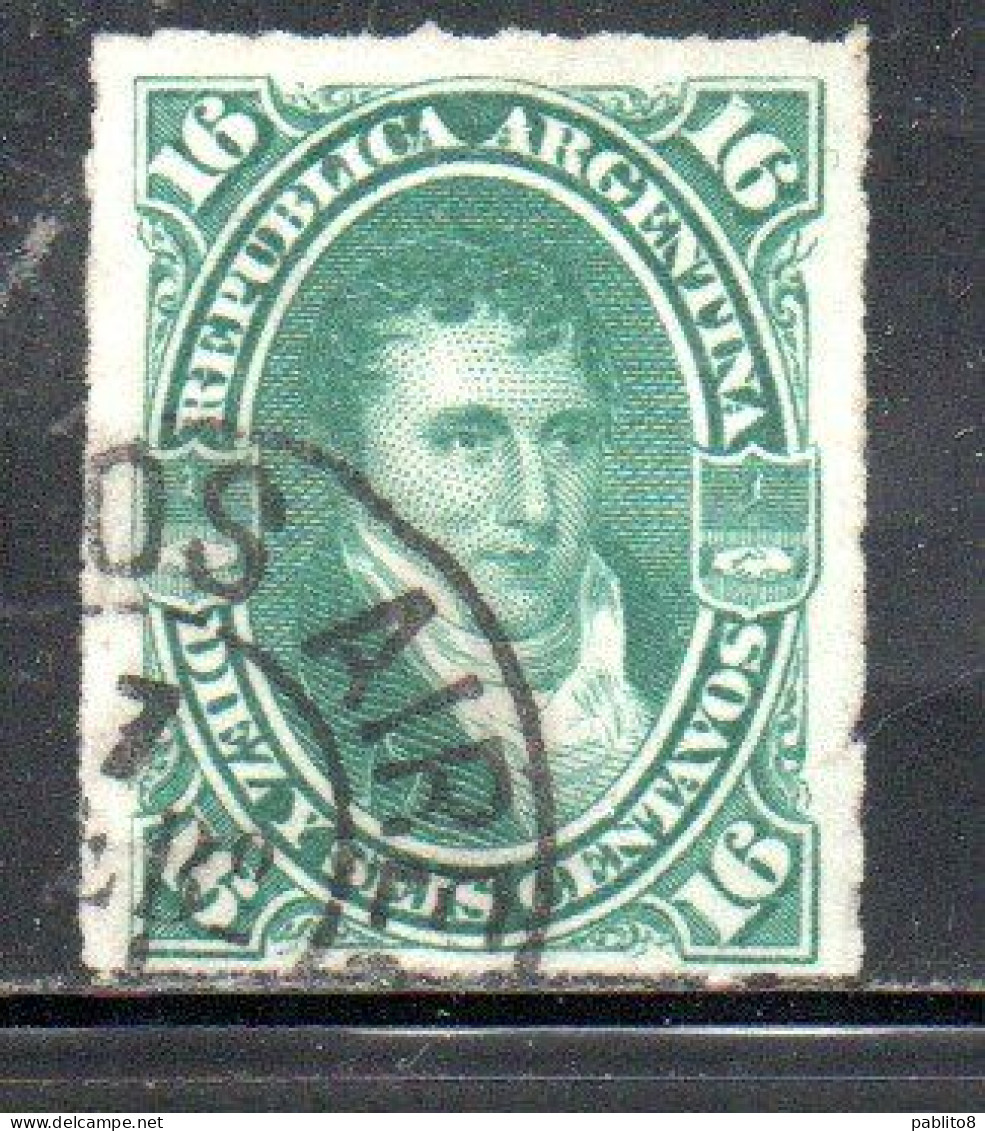 ARGENTINA 1878 ROULETTED MANUEL BELGRANO 16c USED USADO OBLITERE' - Used Stamps