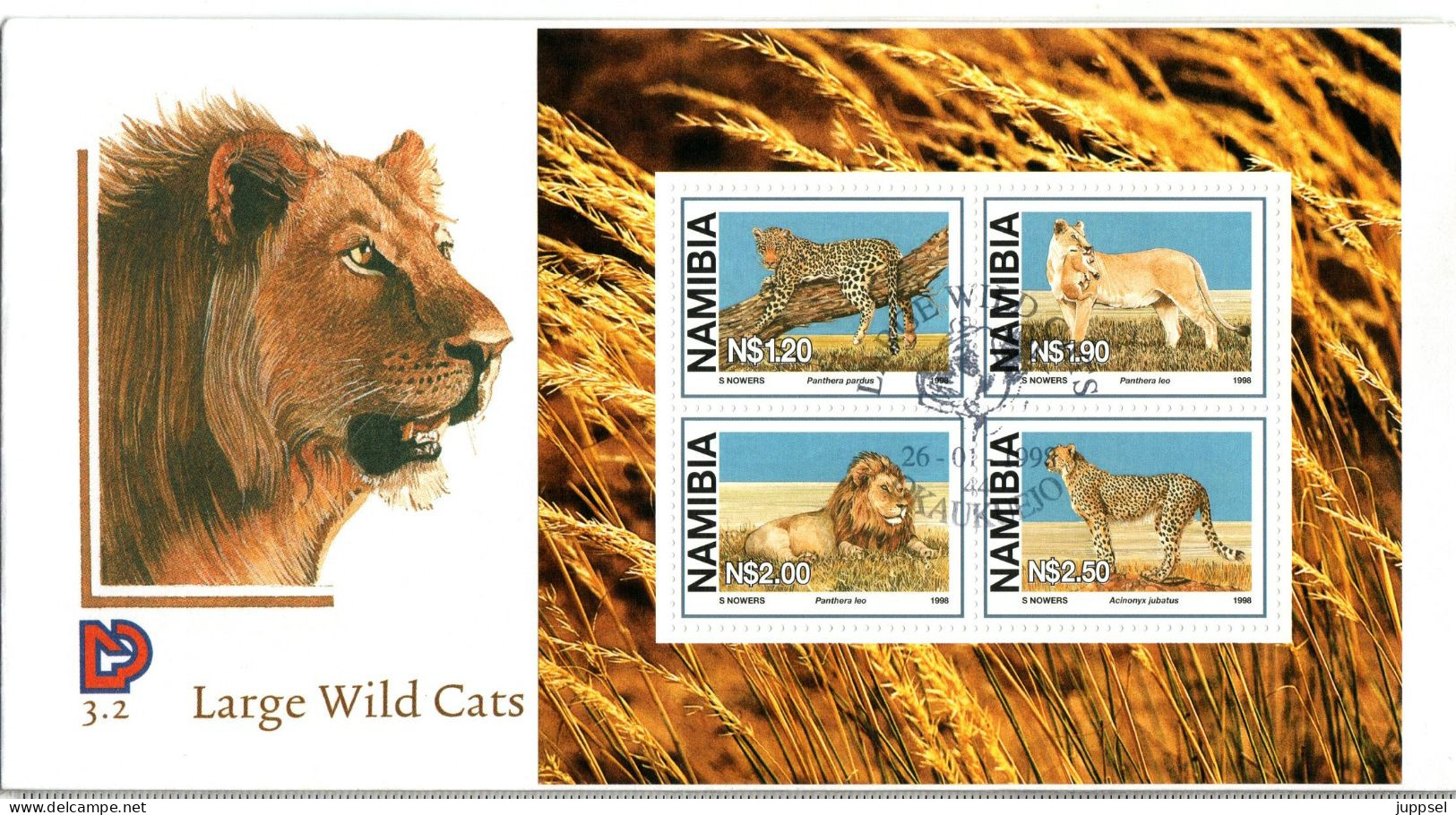 NAMIBIA  FDC, Leopard, Lions, Cheetah   /  NAMIBIE Lettre De Première Jour, Léopard, Lions, Guépard    1995 - Felinos