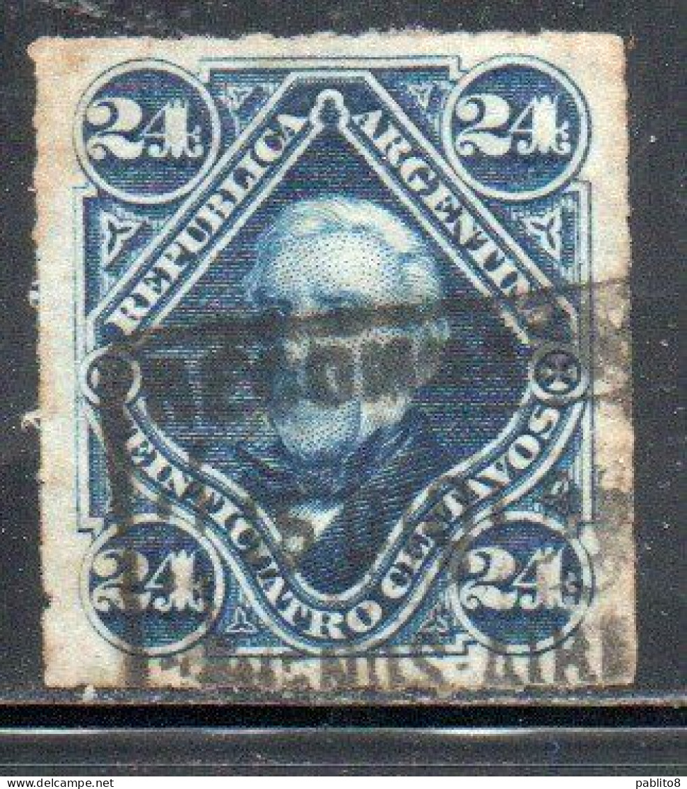 ARGENTINA 1878 ROULETTED JOSE DE SAN MARTIN 24c USED USADO OBLITERE' - Used Stamps