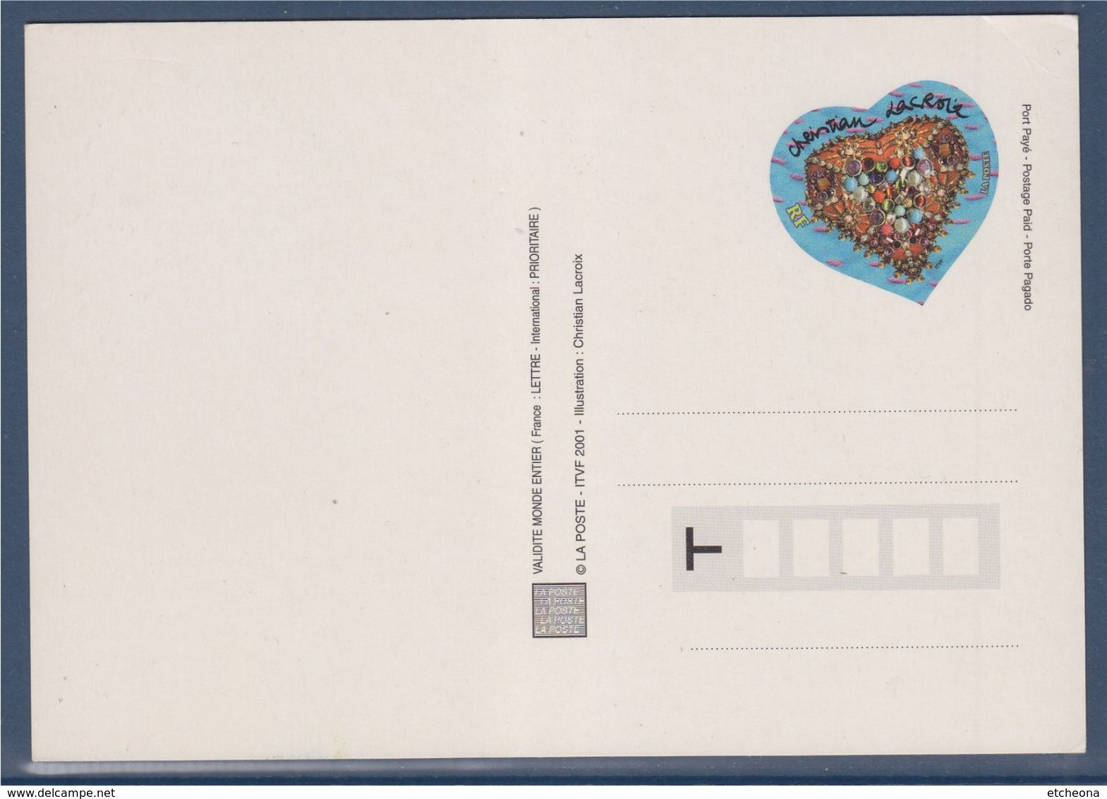 Carte Postale Entier Saint Valentin 2001 Validité Monde 3368 Neuf Et Verso 3368 Oblitéré 27.1.01 - PAP: Sonstige (1995-...)