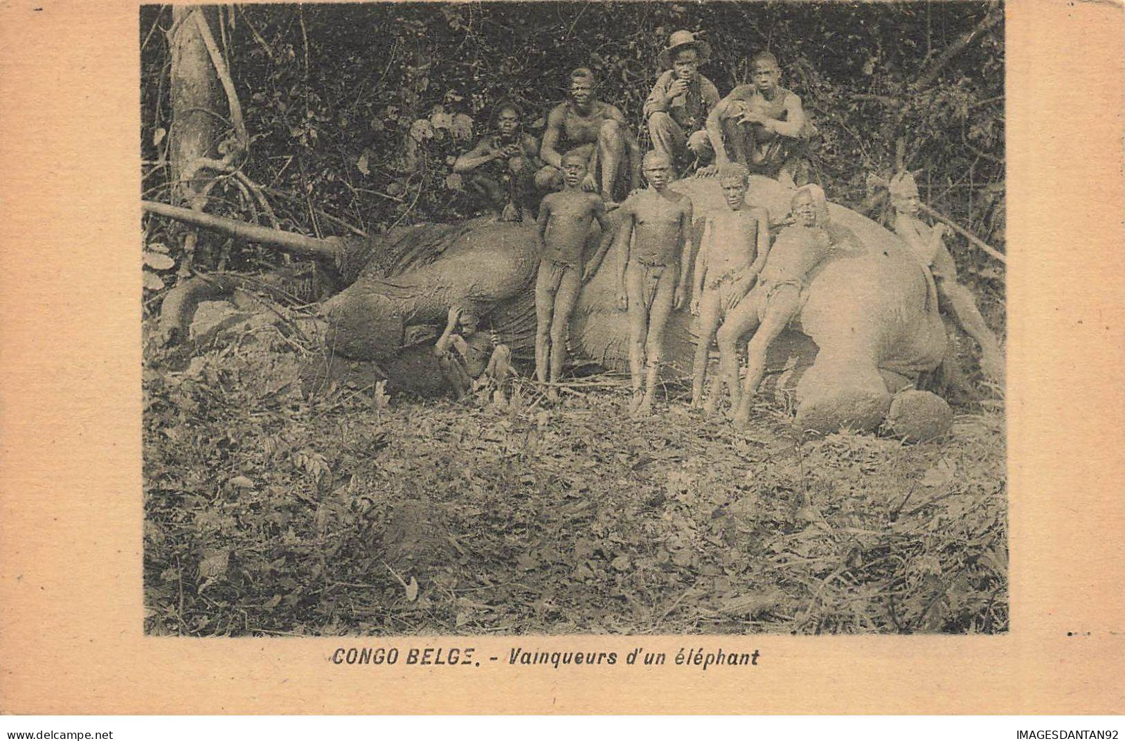 CONGO AD#MK015 CONGO BELGE VAINQUEURS D UN ELEPHANT CHASSE CHASSEURS - Belgian Congo