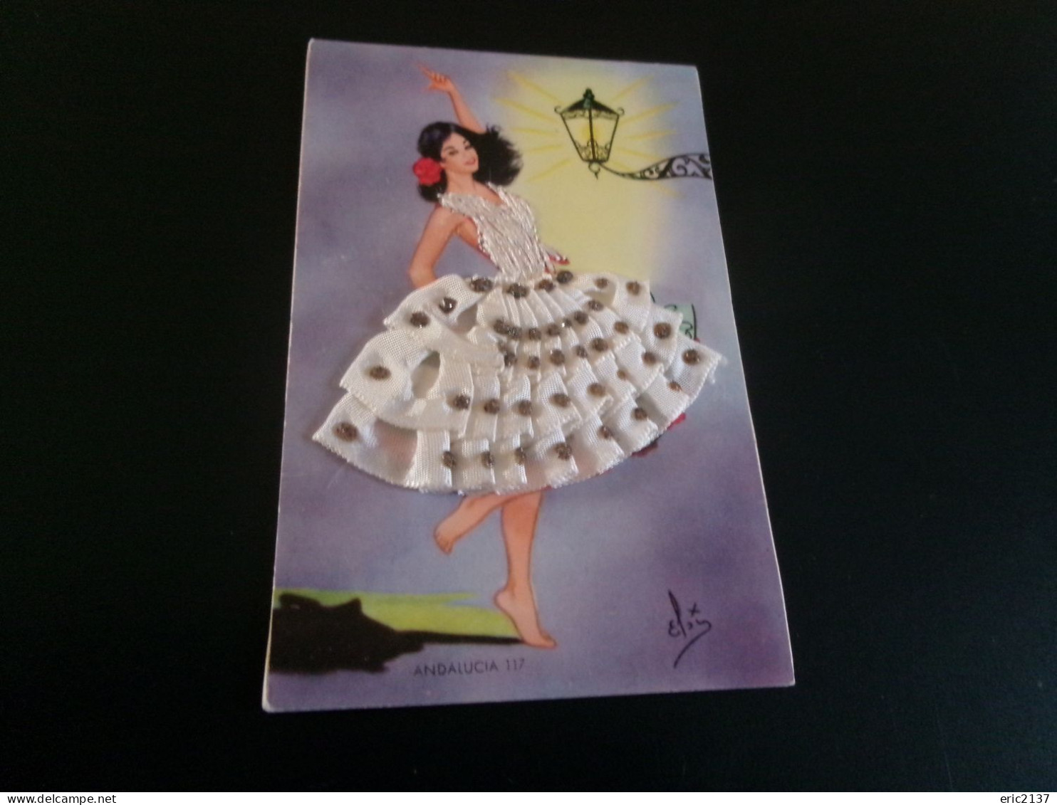 BELLE CARTE ILLUSTRATION BRODEE ET TISSUS.."ANDALUCIA" ..DANSEUSE ..SIGNE ELSE - Borduurwerk