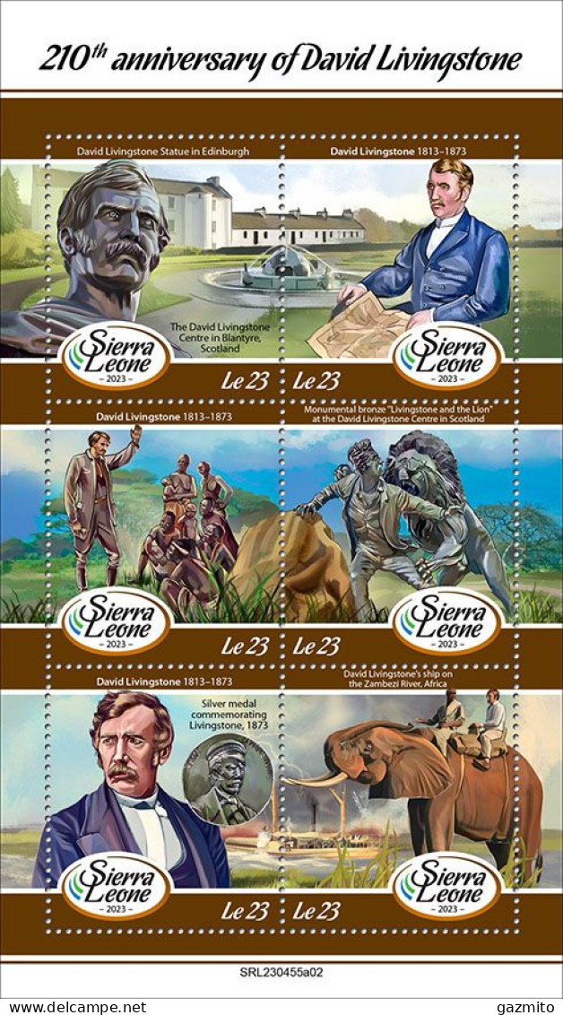 Sierra Leone 2023, Explorers, Livingstone, Elephant, 6val In BF - Sierra Leone (1961-...)