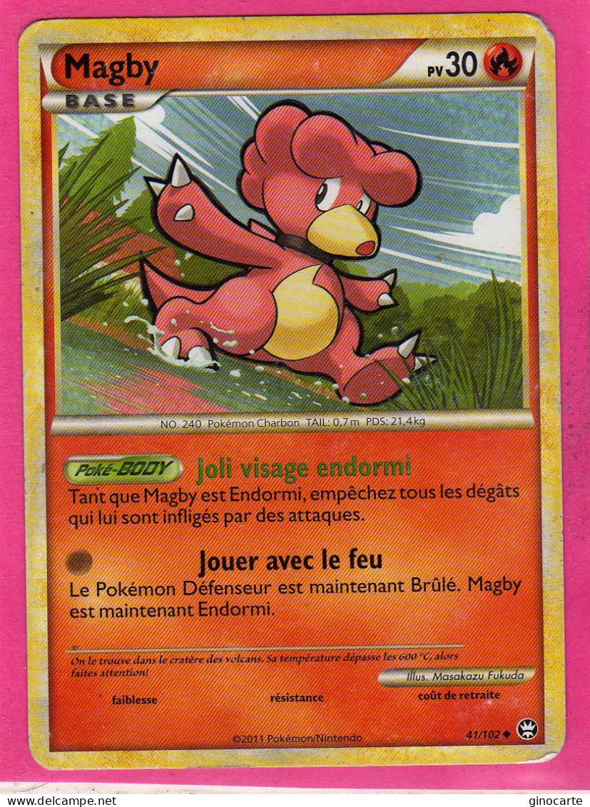 Carte Pokemon Francaise 2011 Heart Gold Triomphe 41/102 Magby 30pv Dos Blanchi - HeartGold & SoulSilver