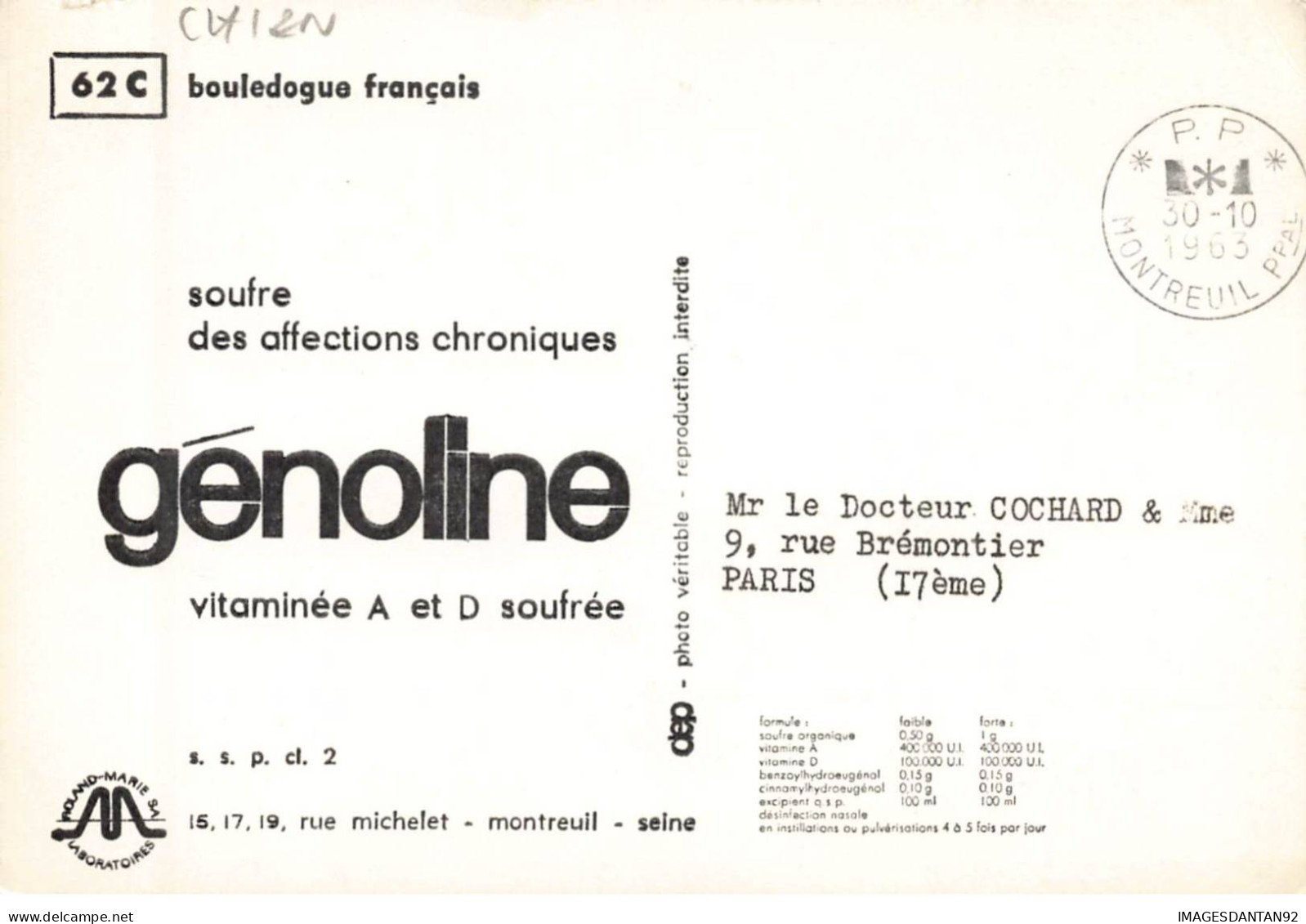 CHIENS AF#DC528 CHIEN BOULEDOGUE FRANCAIS + PUBLICITE AFFECTIONS CHRONIQUES GENOLINE - Chiens