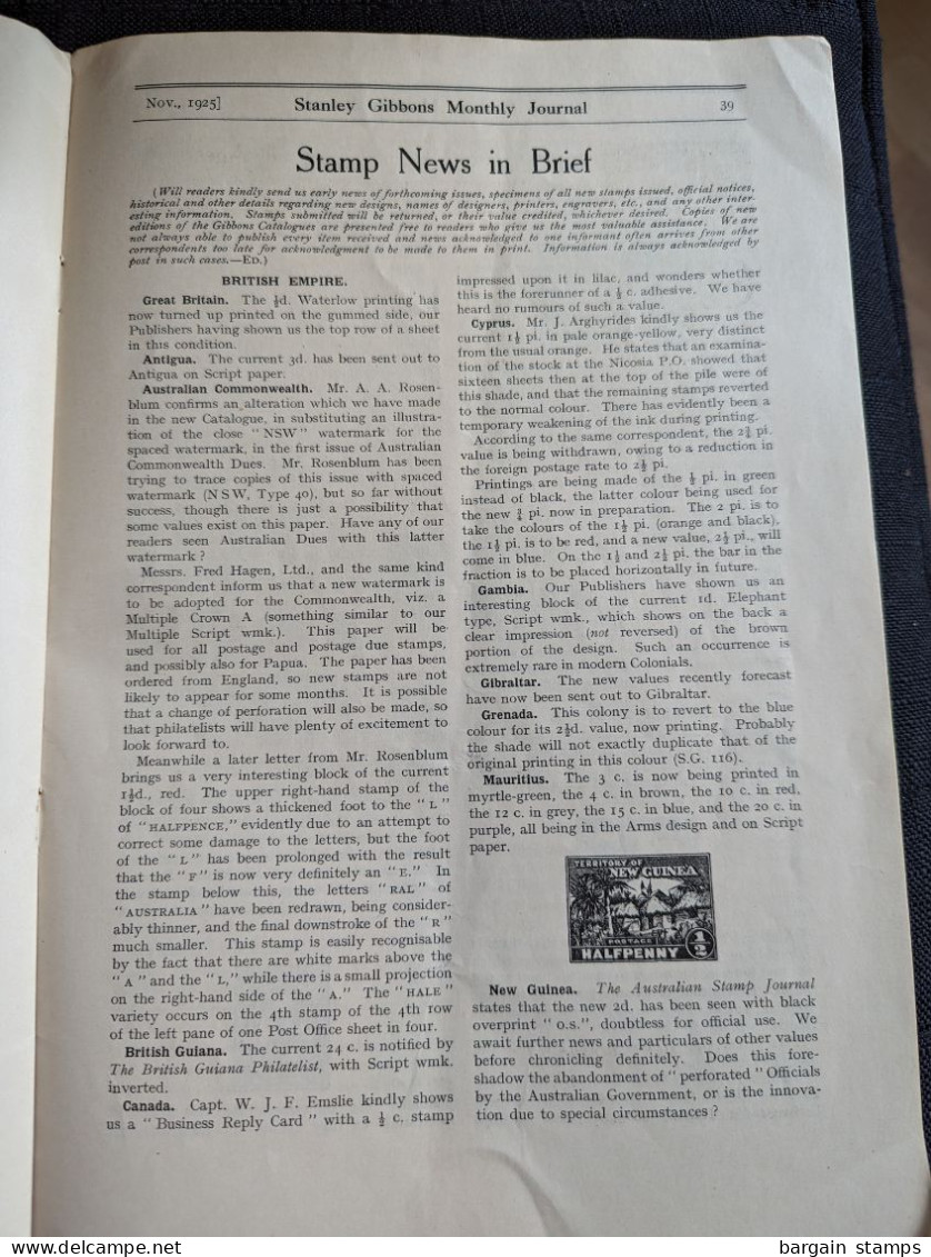 Batch of 4 Stanley Gibbons monthly journals - Nov 1925 Fev 1926