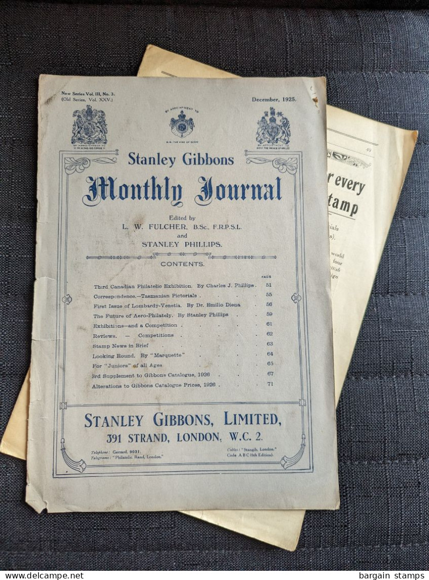 Batch of 4 Stanley Gibbons monthly journals - Nov 1925 Fev 1926