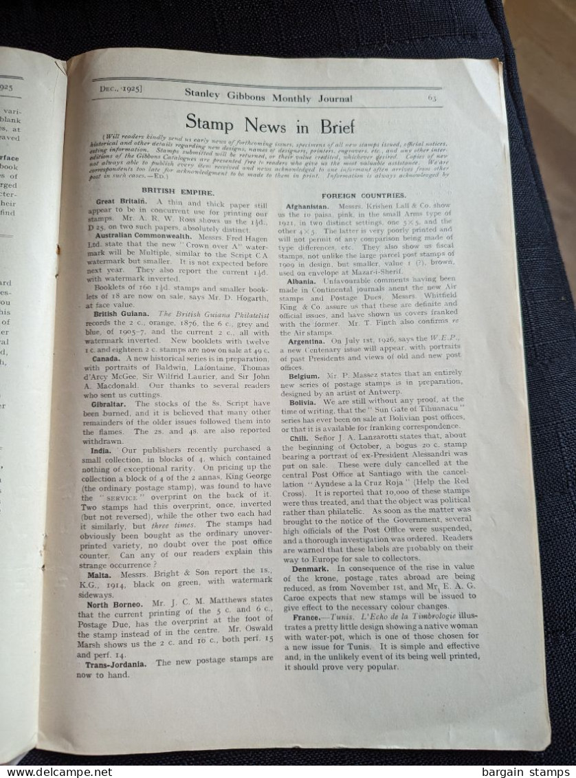 Batch of 4 Stanley Gibbons monthly journals - Nov 1925 Fev 1926